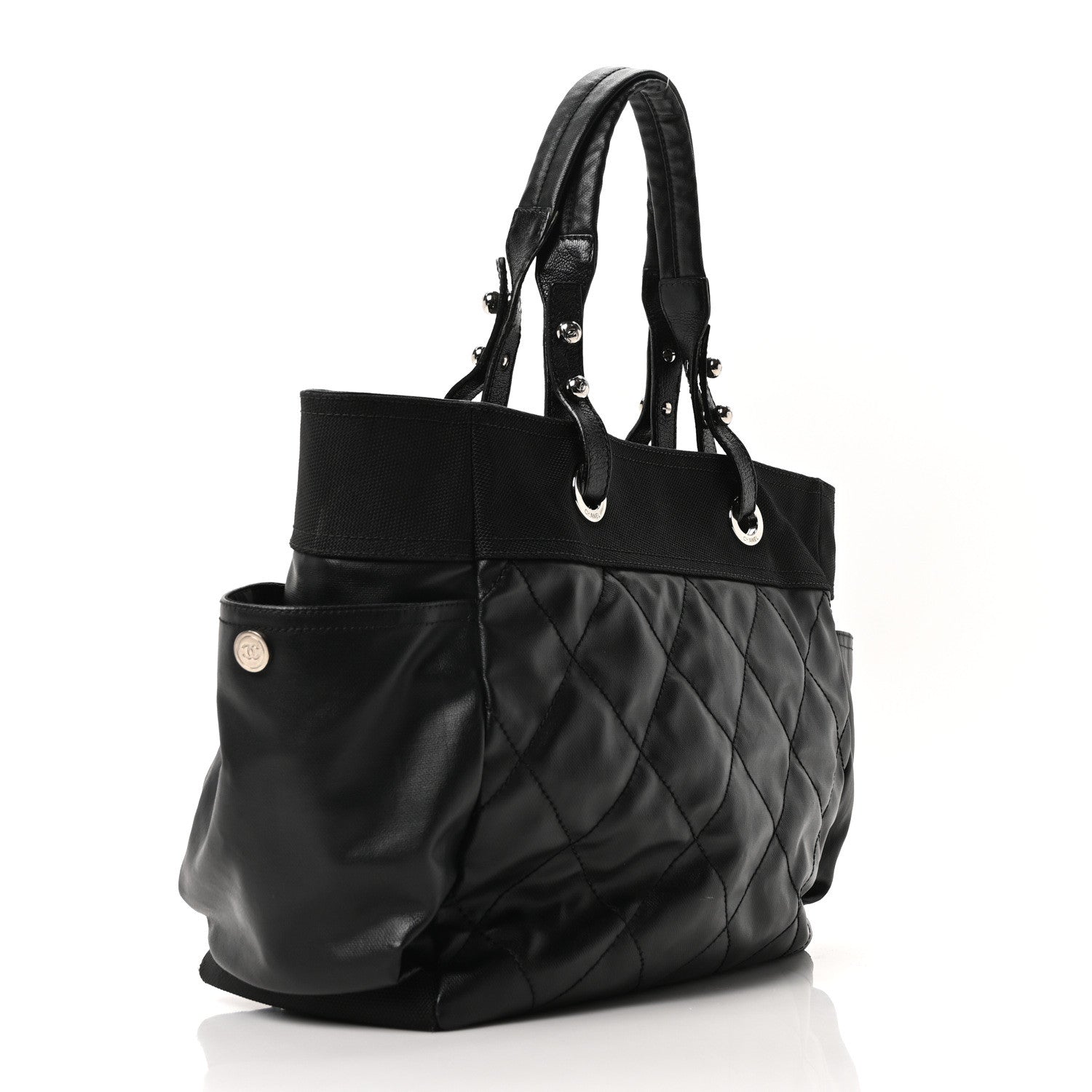 Coated Canvas Large Paris Biarritz Tote Black