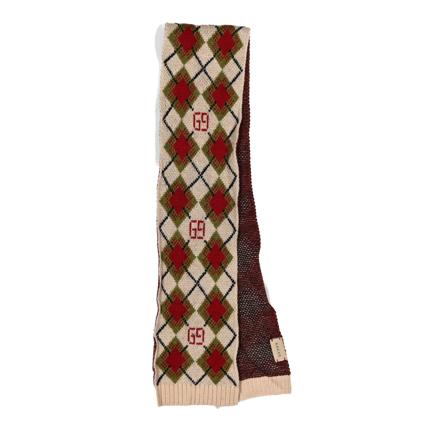 Wool Knit Scarf Beige Red