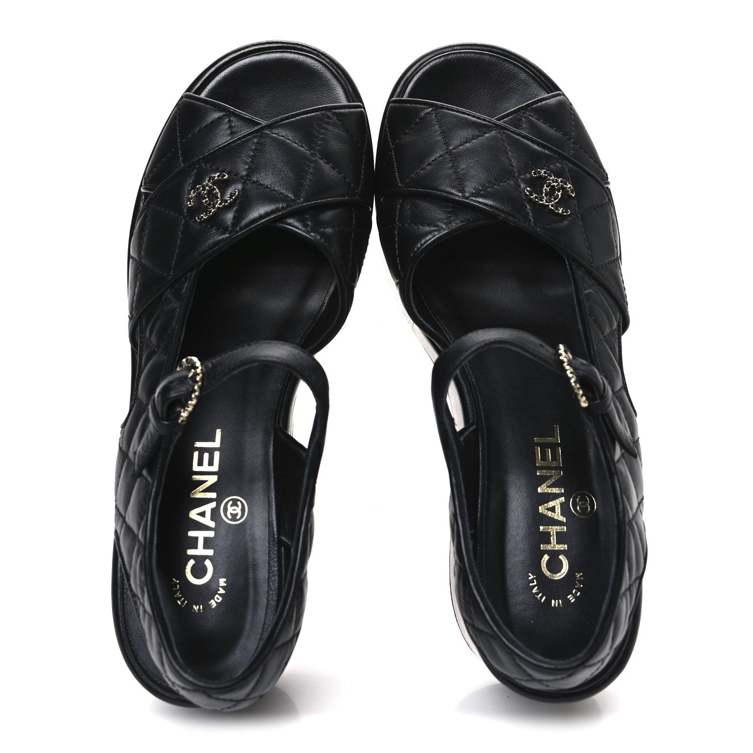 Lambskin Quilted CC Platform Sandals 39 Black