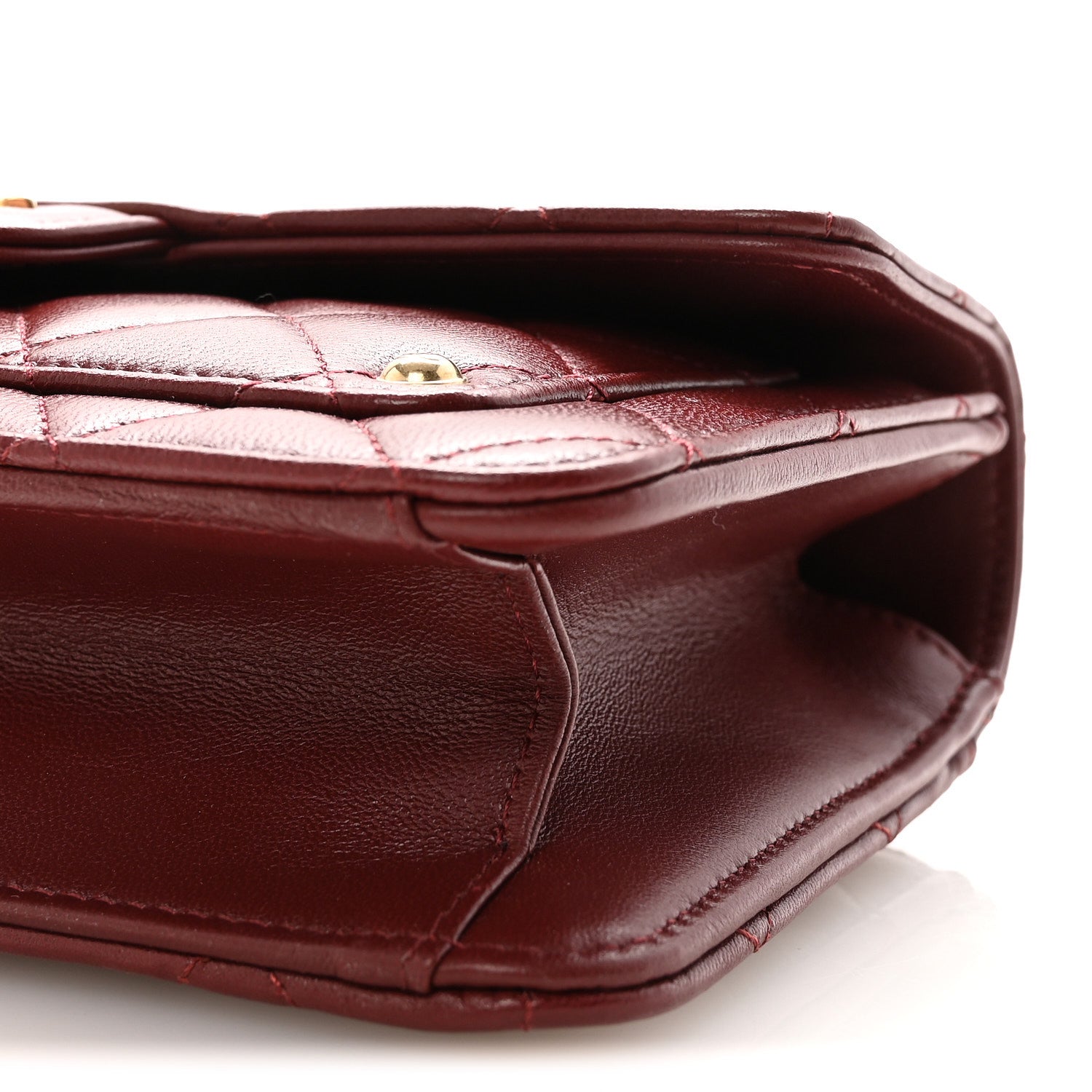 Lambskin Quilted Top Handle Clutch With Chain Burgundy