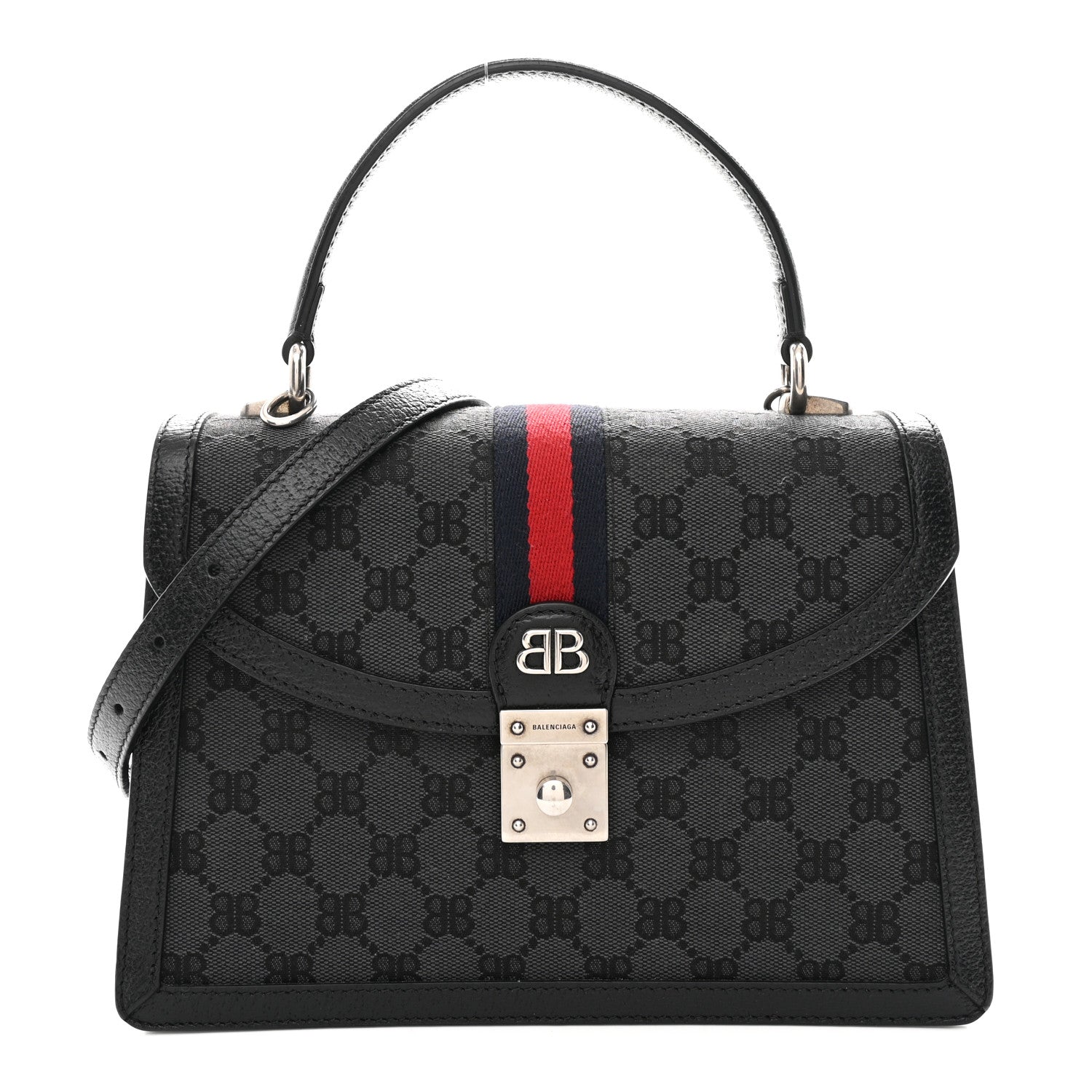 X BALENCIAGA BB Supreme Monogram Web Small Top Handle Bag Black
