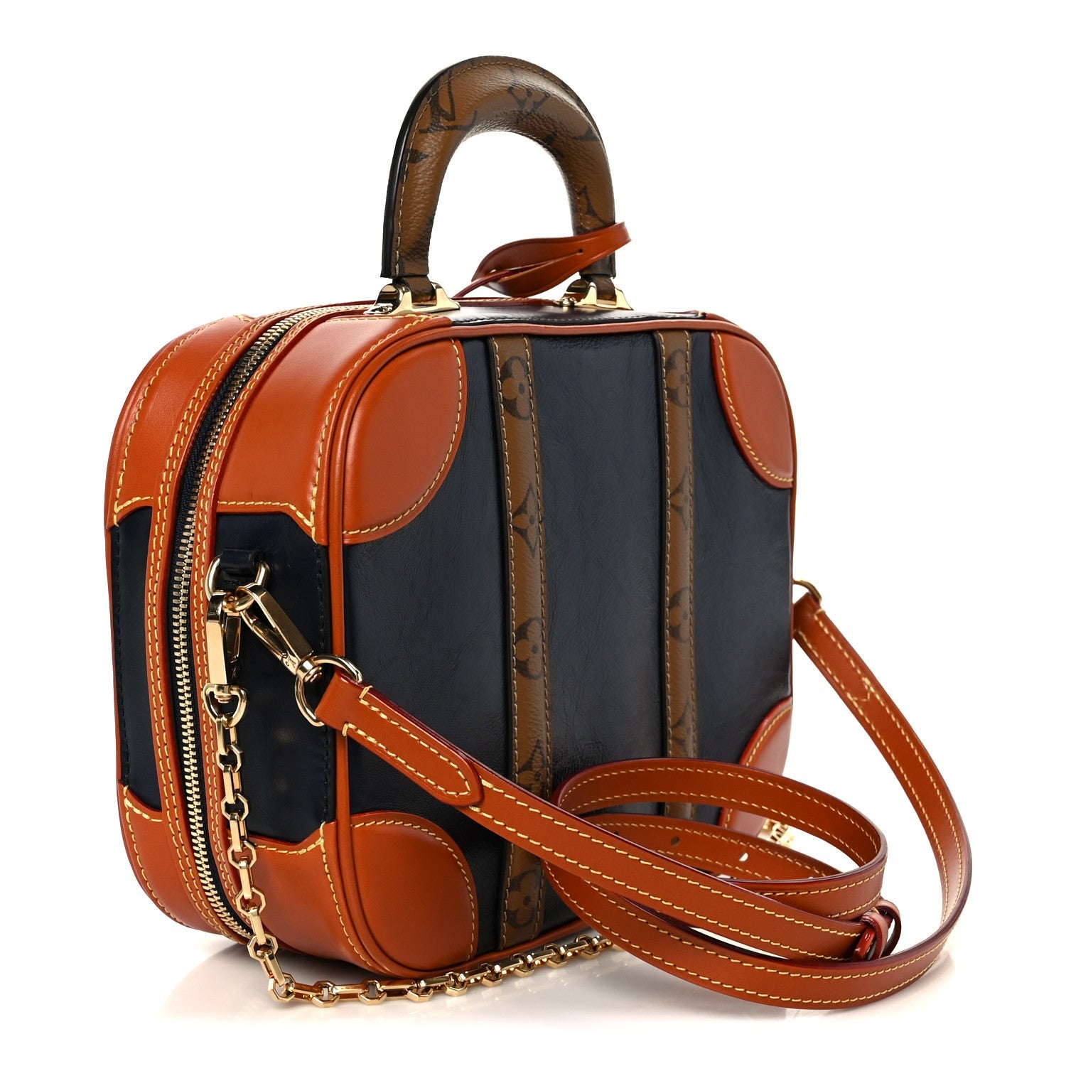 Calfskin Reverse Monogram Valisette PM Navy Caramel
