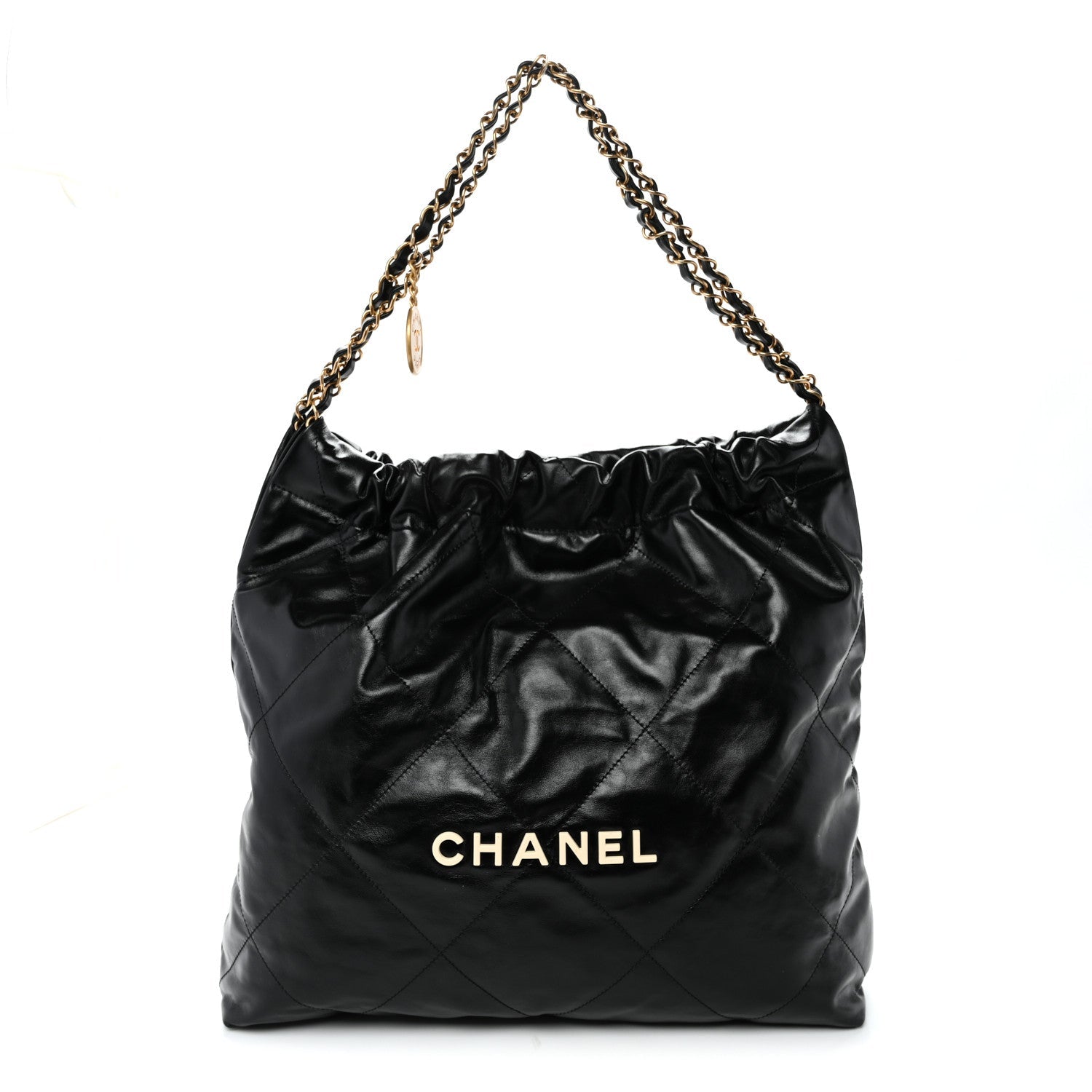 Shiny Calfskin Quilted Large Chanel 22 Black