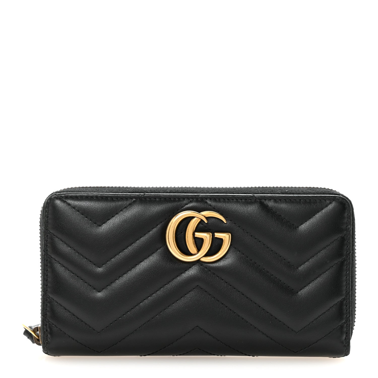 Calfskin Matelasse GG Marmont Zip Around Wallet Black