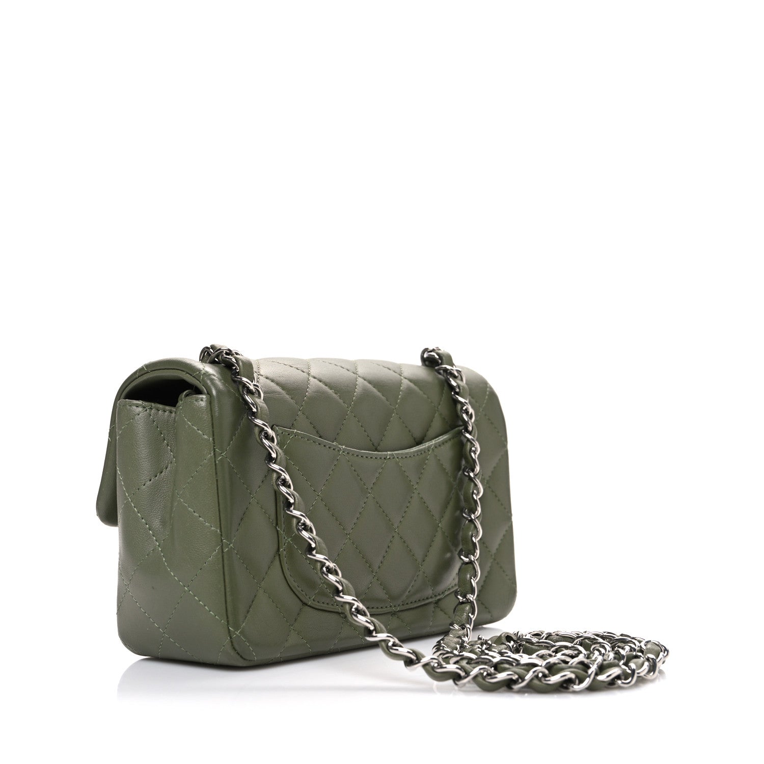 Lambskin Quilted Mini Rectangular Flap Green