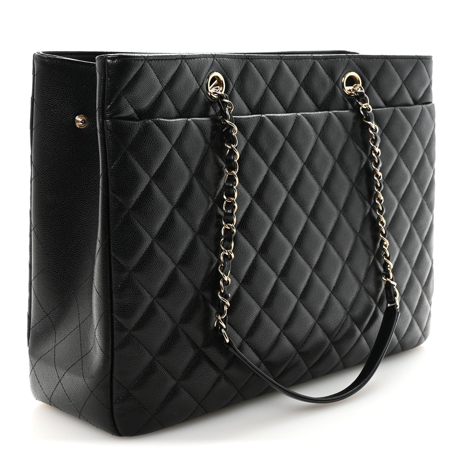 Caviar Quilted Large Shopping Tote Black