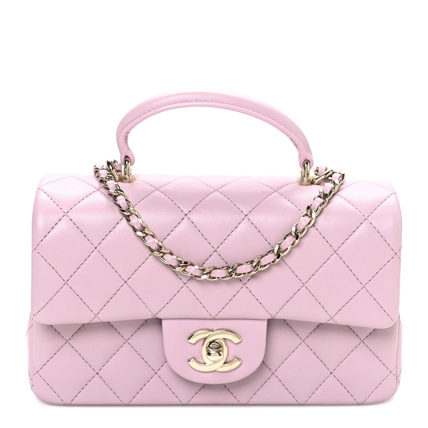 Lambskin Quilted Mini Top Handle Rectangular Flap Light Pink
