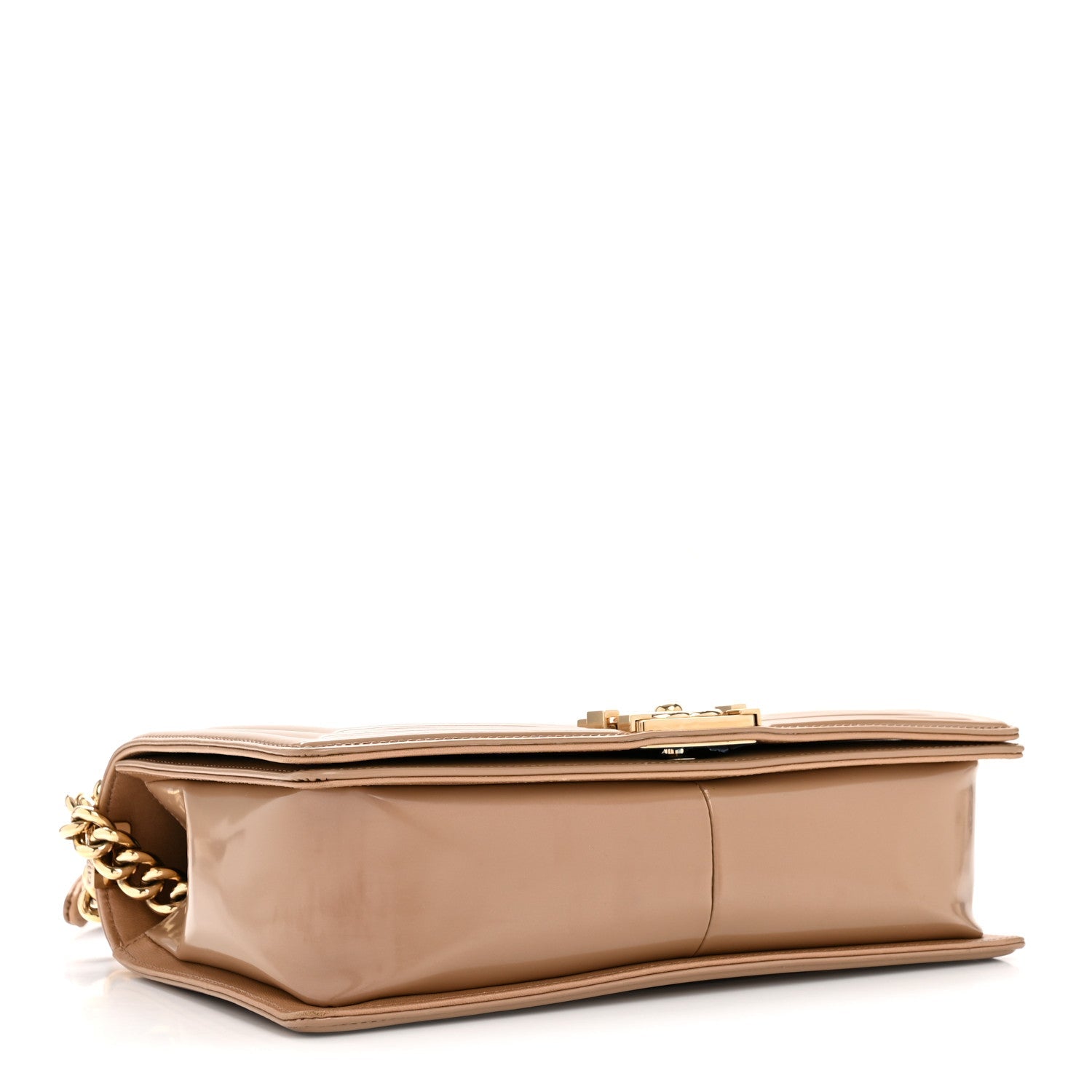 Iridescent Patent Calfskin New Medium Boy Flap Beige