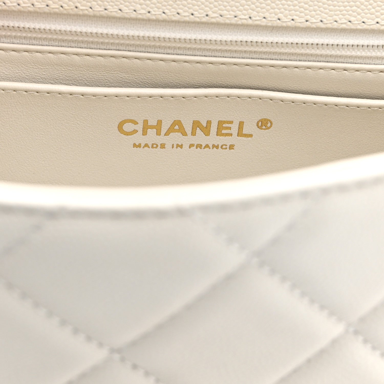 Shiny Caviar Quilted Small Top Handle Flap White