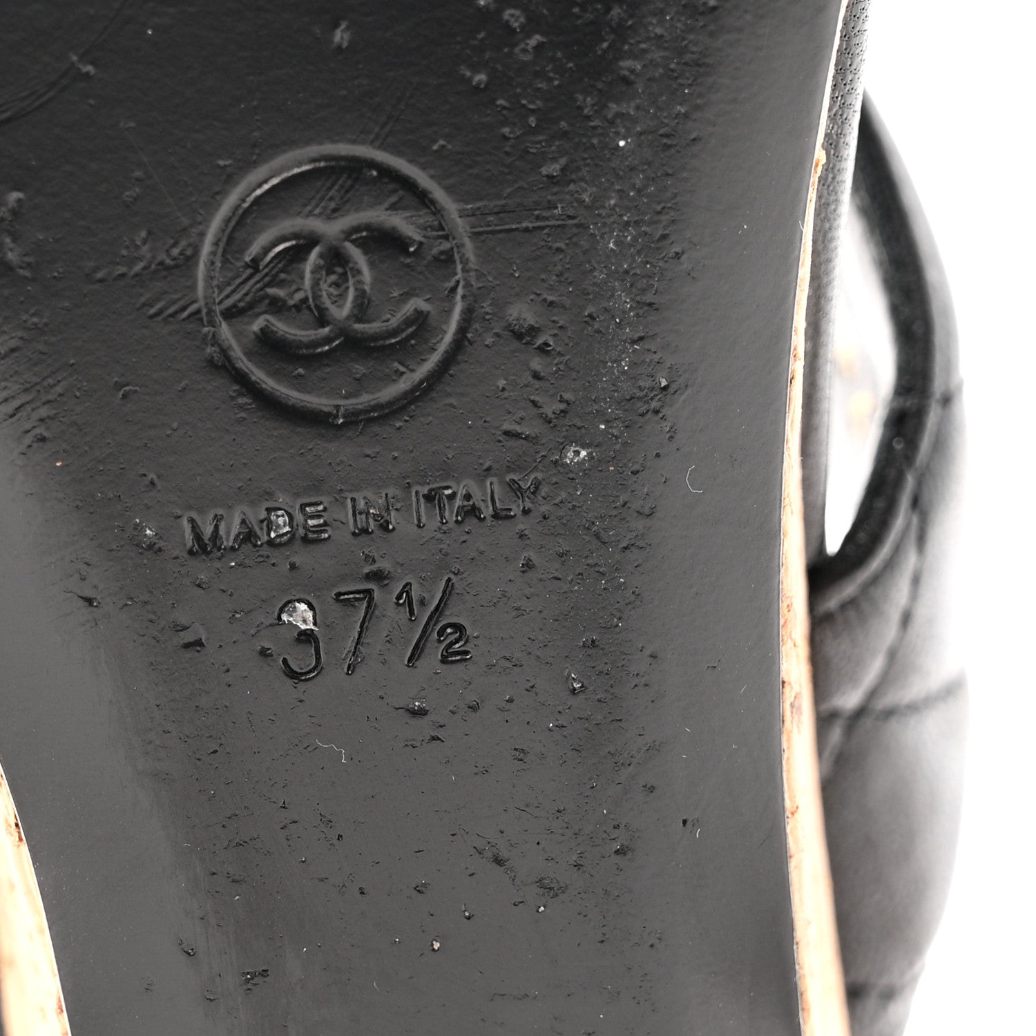 Shiny Goatskin Cork CC Wedge Sandals 37.5 Black