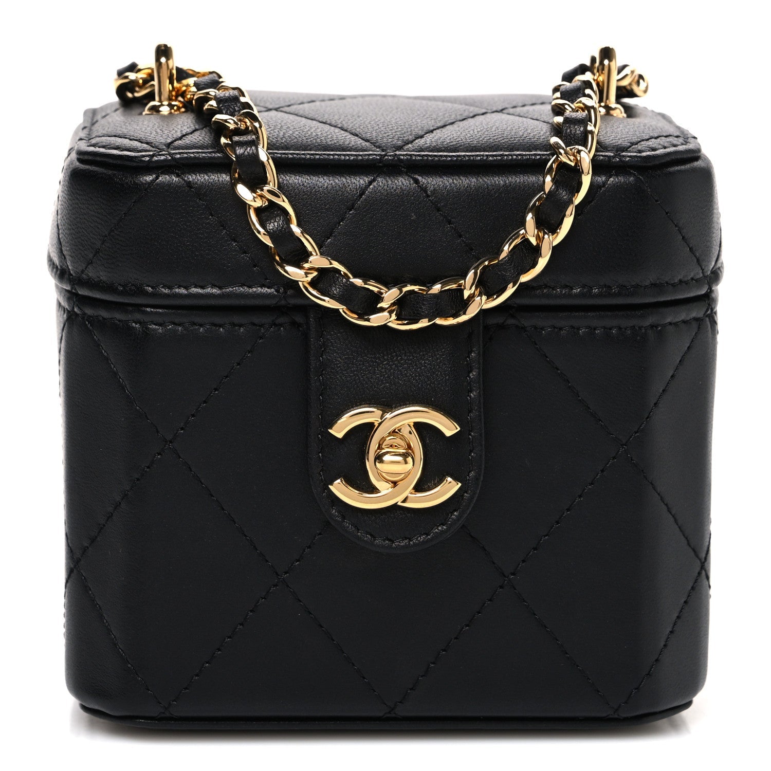 Lambskin Quilted Vanity Clutch With Chain Black
