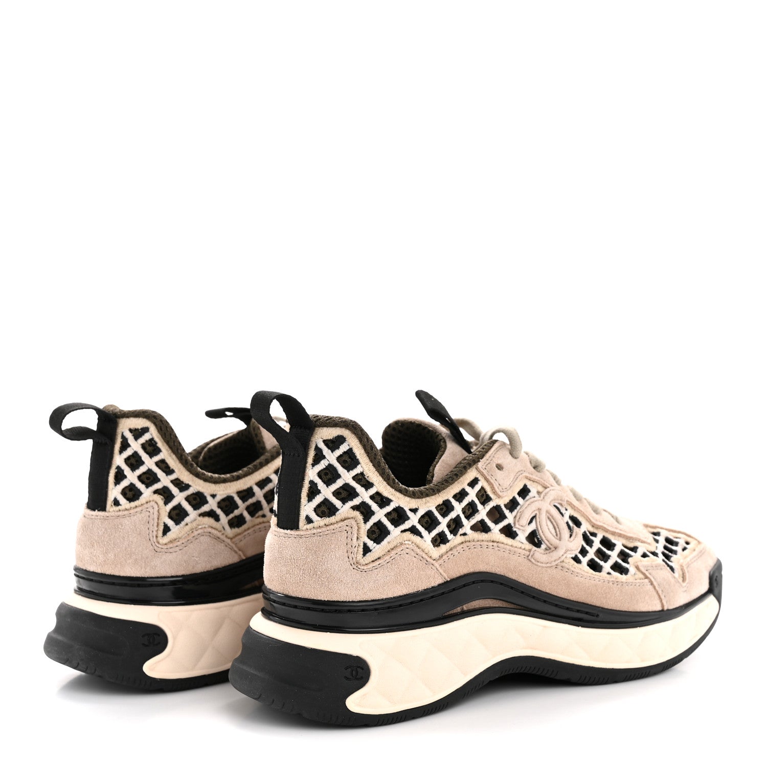 Suede Calfskin Embroidered CC Sneakers 35.5 Beige Black