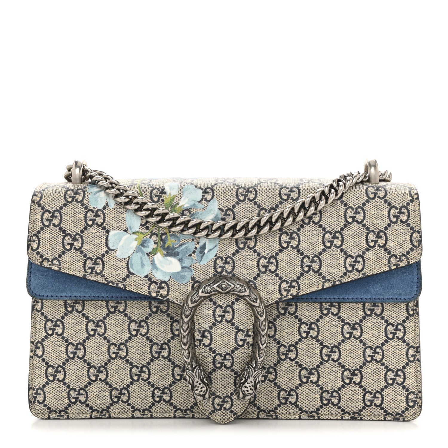 GG Supreme Monogram Blooms Small Dionysus Shoulder Bag Beige Navy Vintage Blue