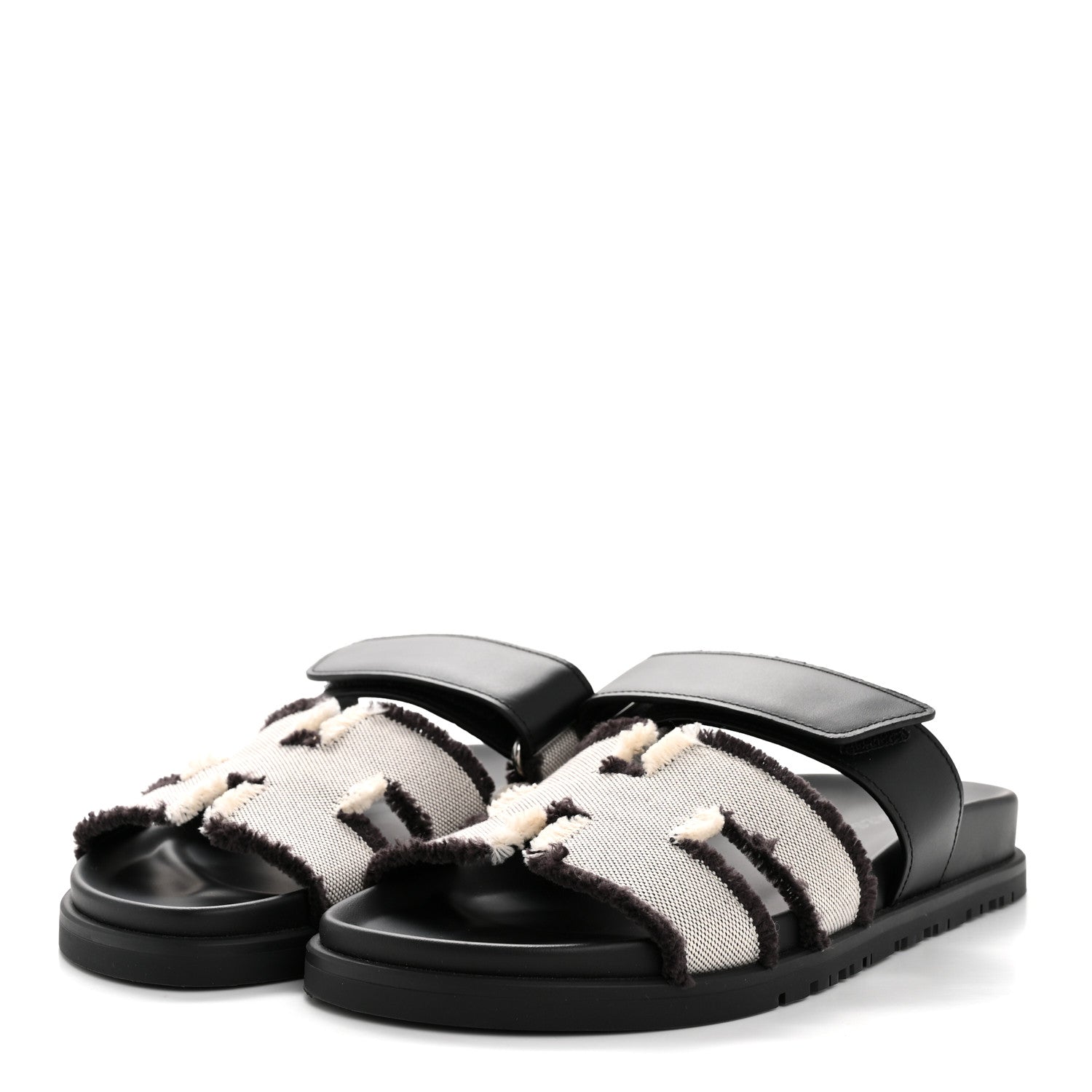 Techno Fringed H Canvas Caflskin Womens Chypre Sandals 36.5 Prunoir Black