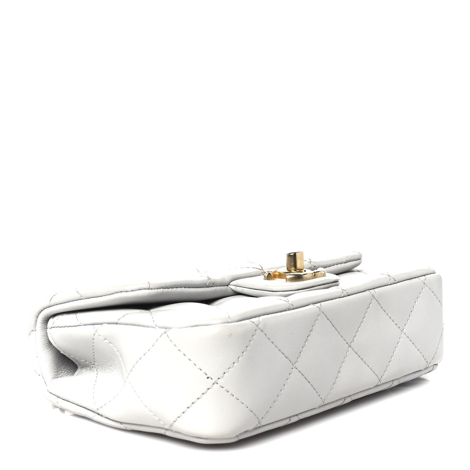 Shiny Lambskin Quilted Mini Sweetheart Flap Light Grey