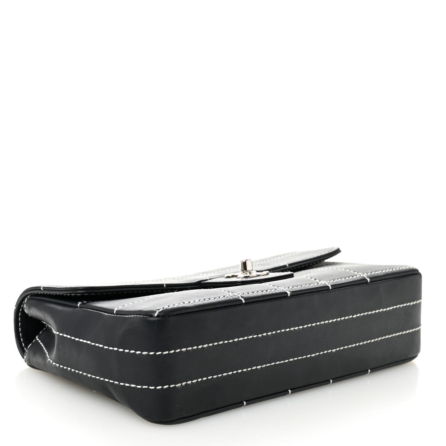 Calfskin Contrast Stitched Medium Single Flap Navy Blue