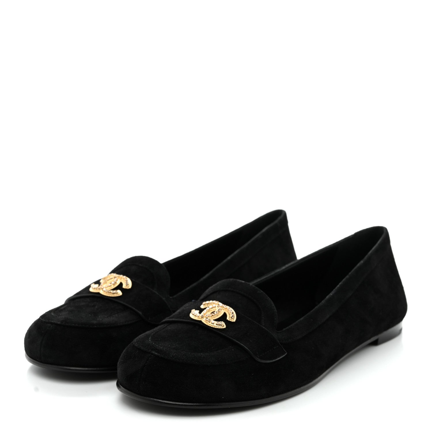 Suede Crystal CC Mocassin Loafers 39.5 Black