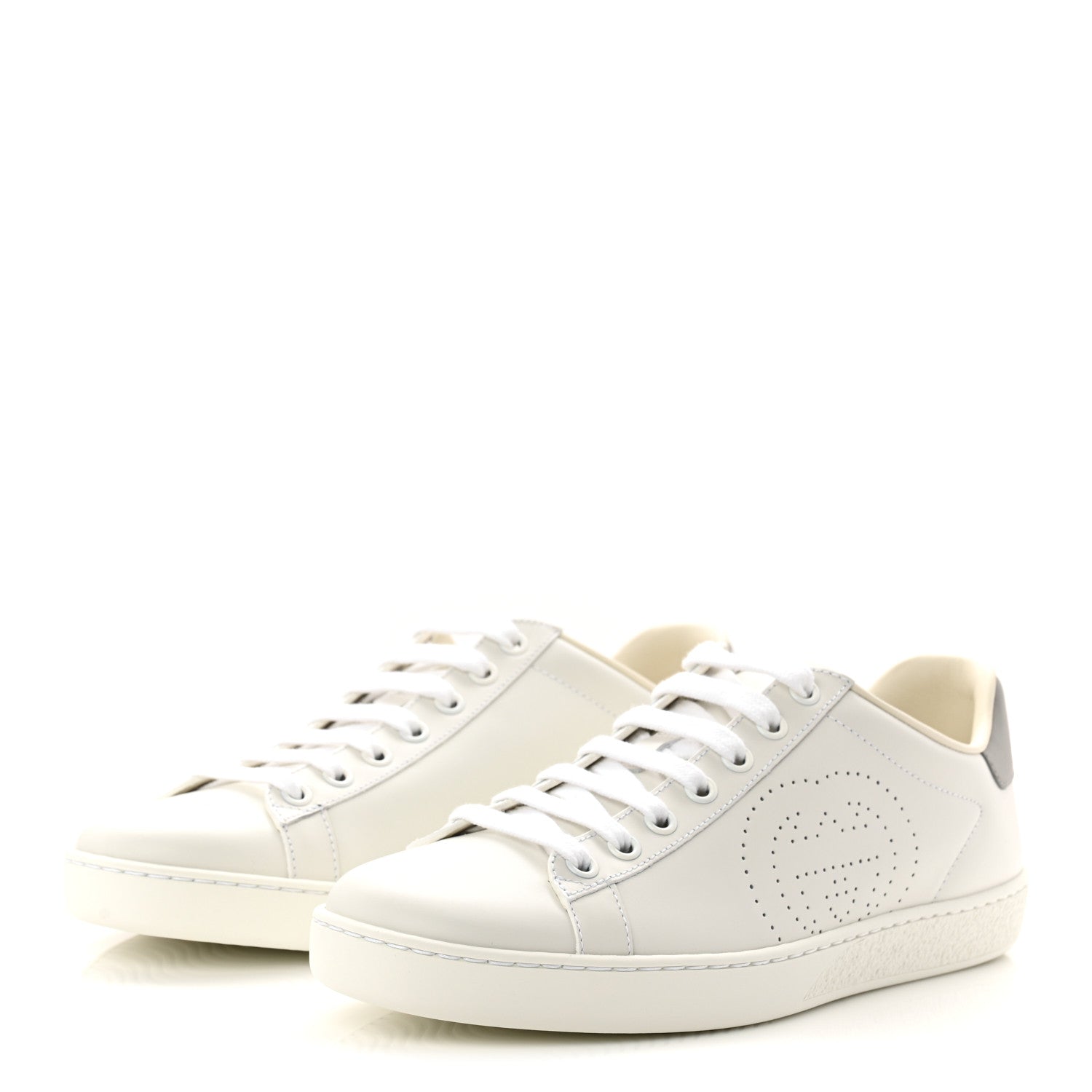 Calfskin Interlocking G Perforated Womens Ace Sneakers 37.5 White Grey Sky