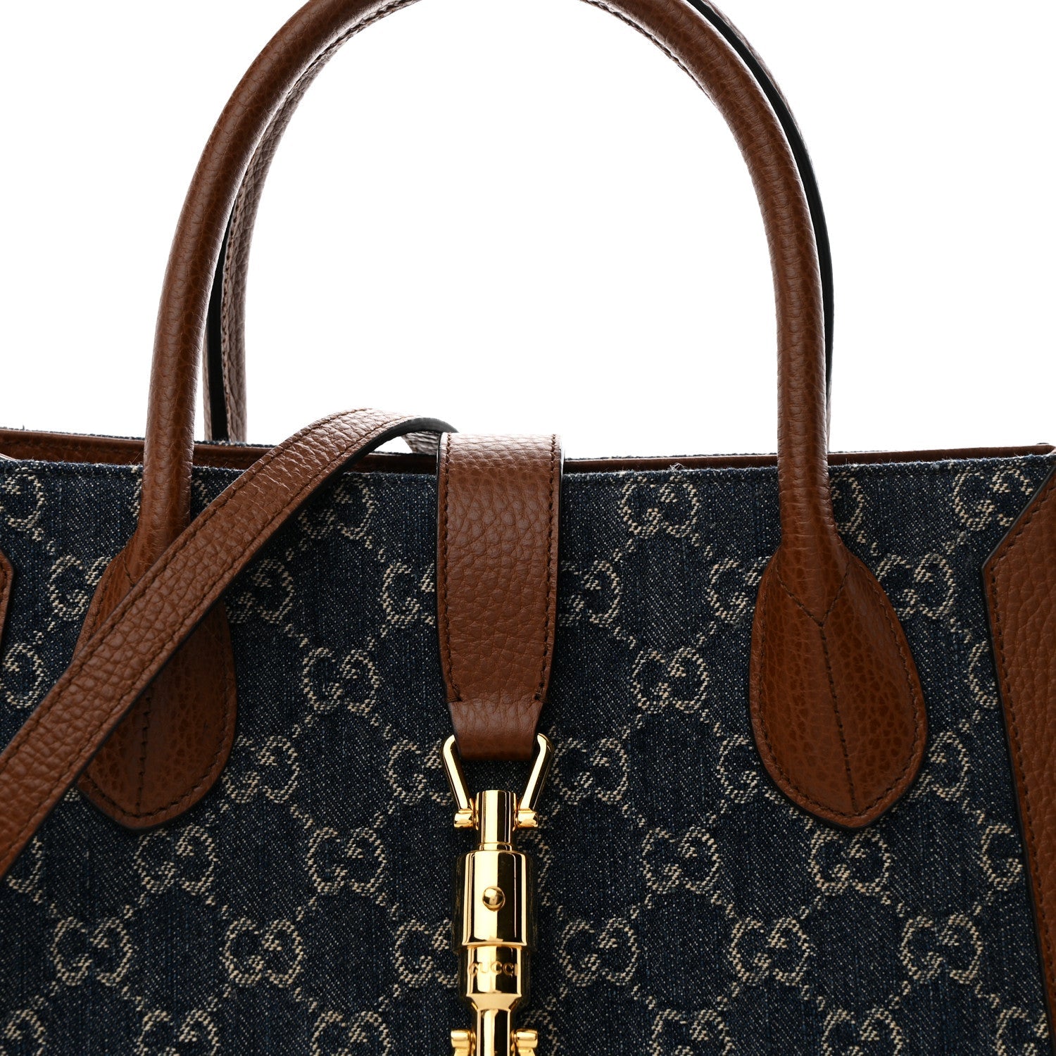 New Denim GG Monogram Dollar Calfskin Medium Jackie 1961 Tote Blue Tea Cuir Epilog