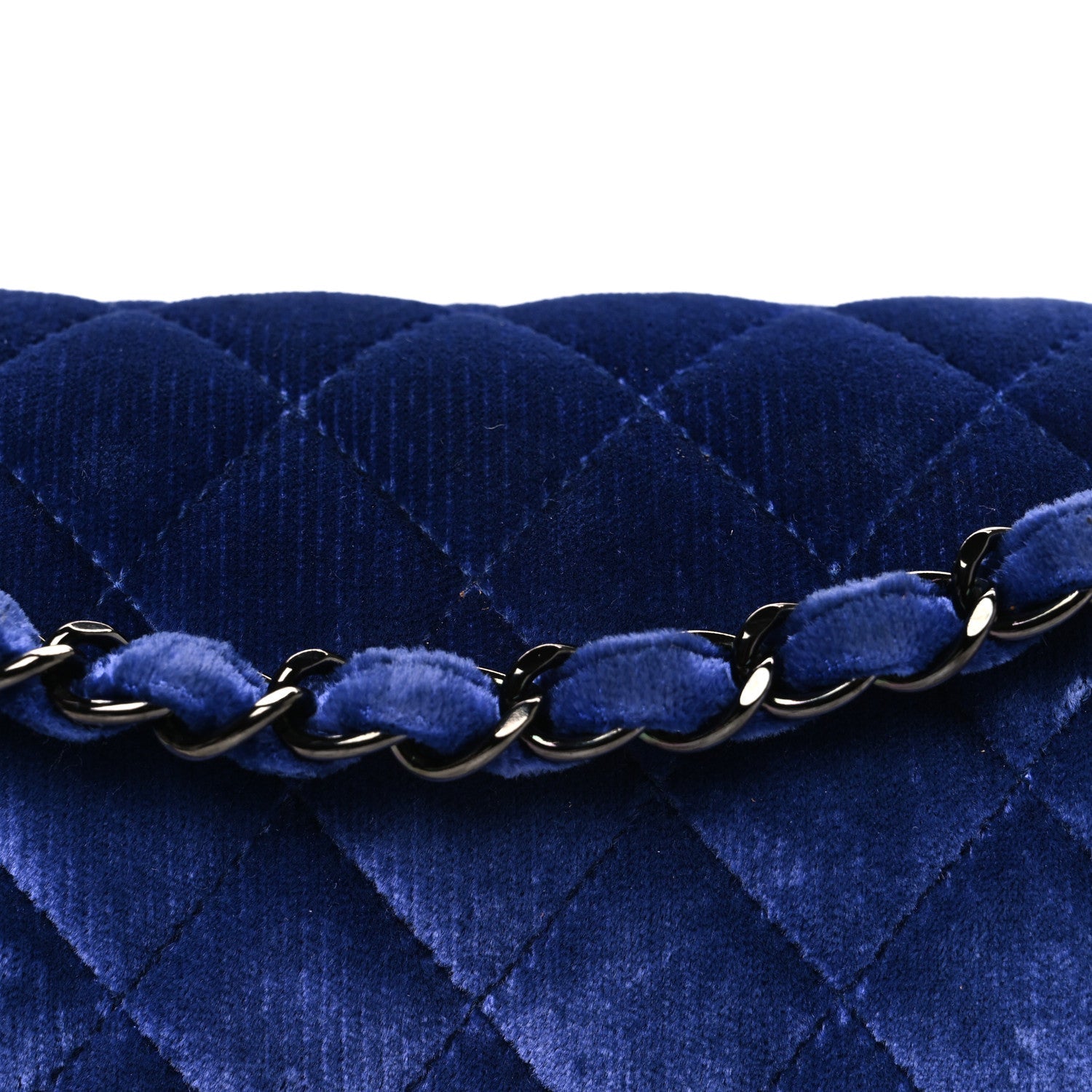Velvet Quilted Medium Double Flap Navy Blue