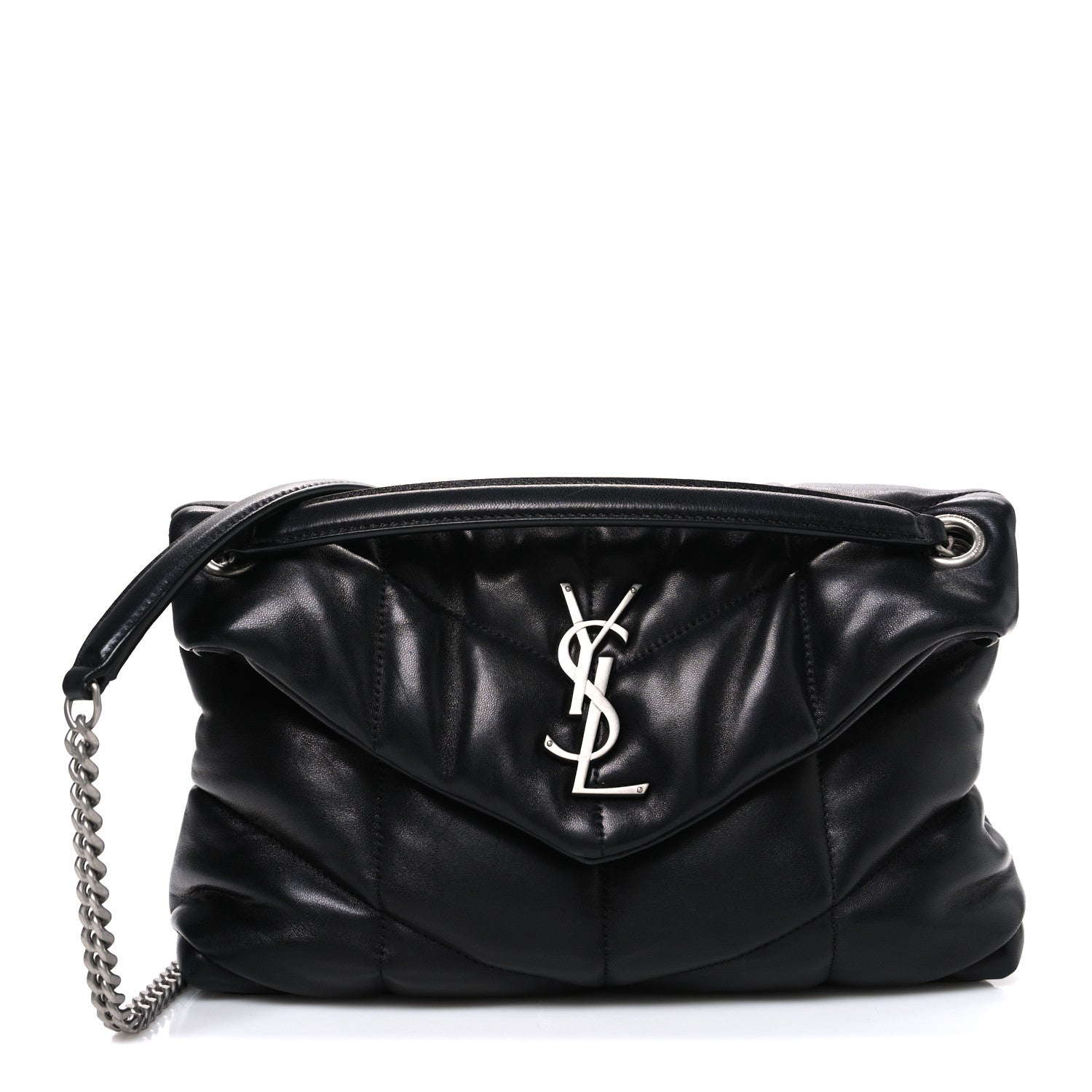Lambskin Quilted Small Loulou Puffer Monogram Chain Satchel Black