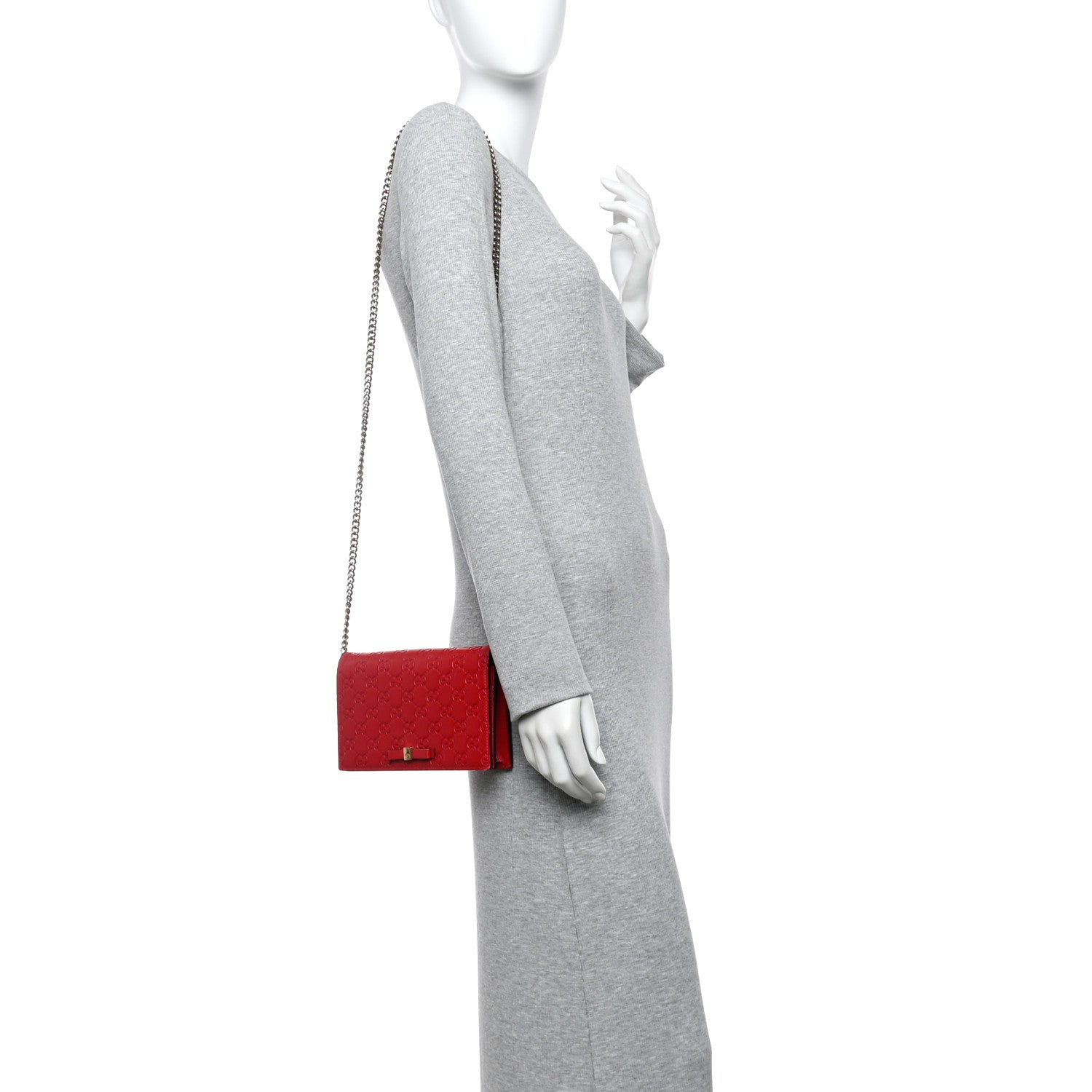 Guccissima Signature Bowy Chain Wallet Hibiscus Red