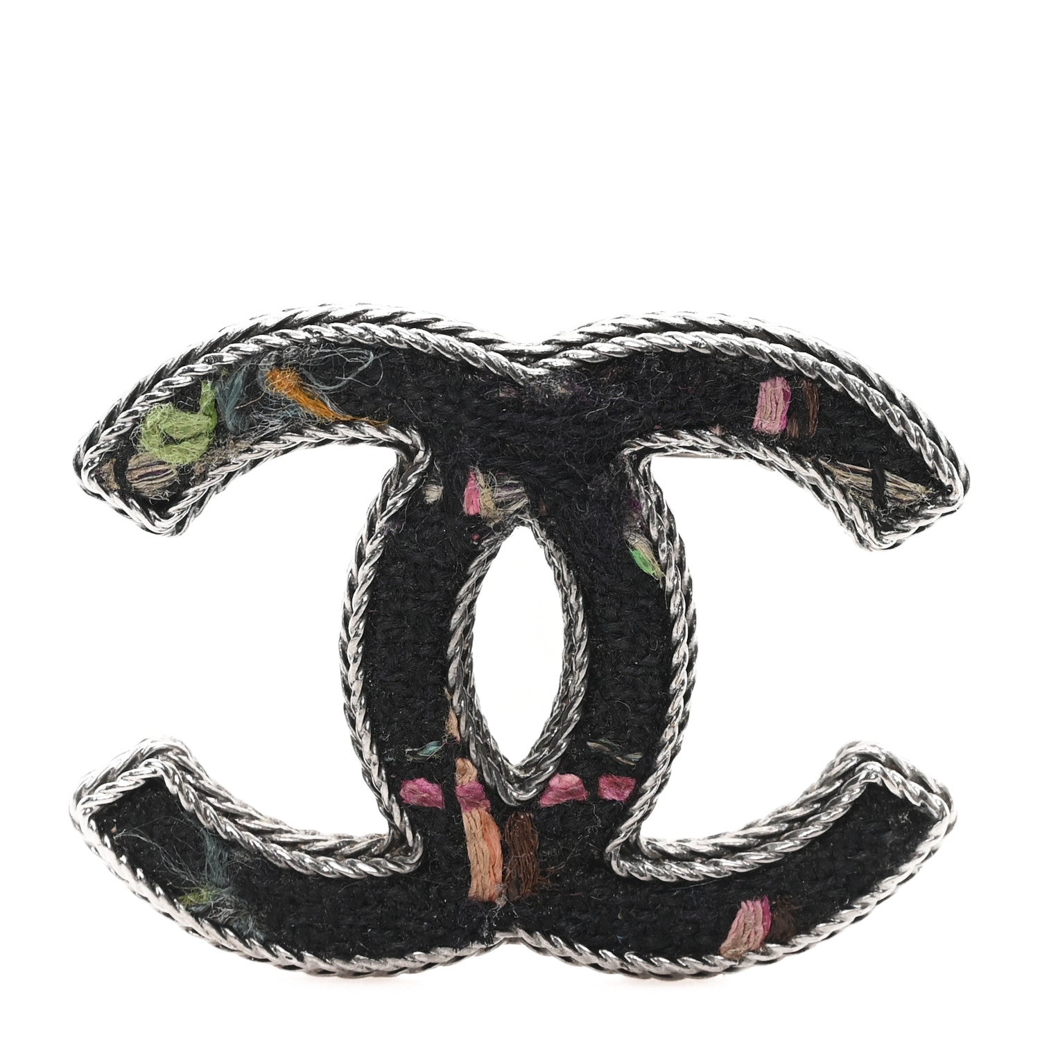 Tweed CC Brooch Silver Multicolor