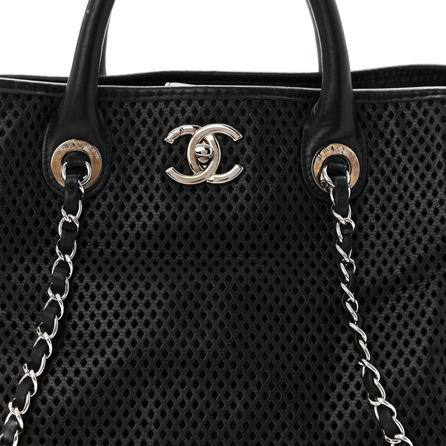 Calfskin Perforated Up In The Air Tote Black