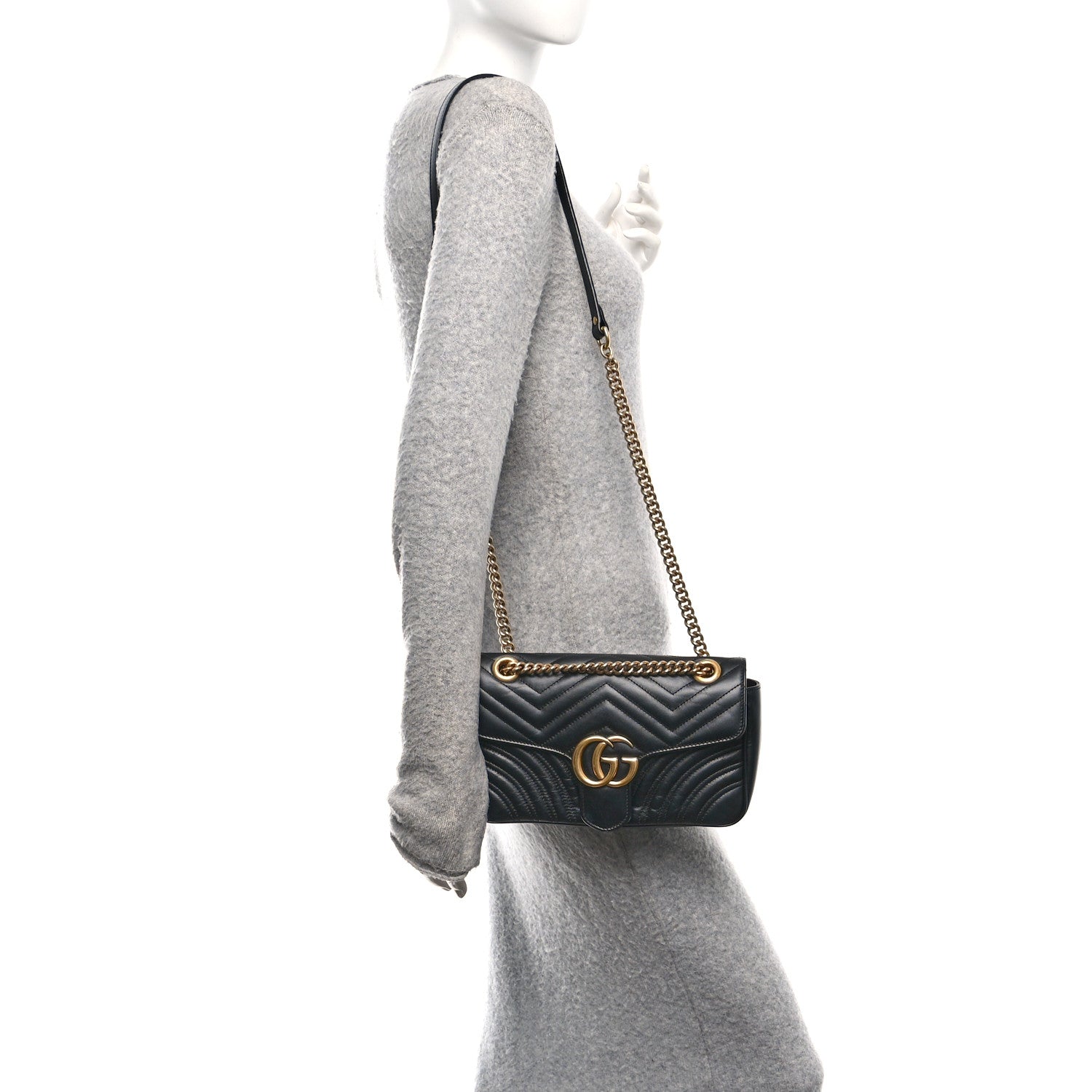 Calfskin Matelasse Small GG Marmont Shoulder Bag Black