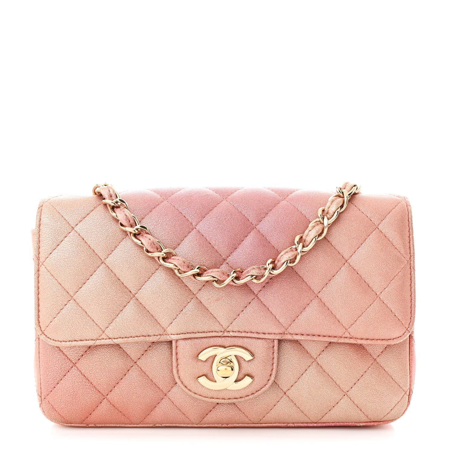 Metallic Lambskin Quilted Ombre Mini Rectangular Flap Pink