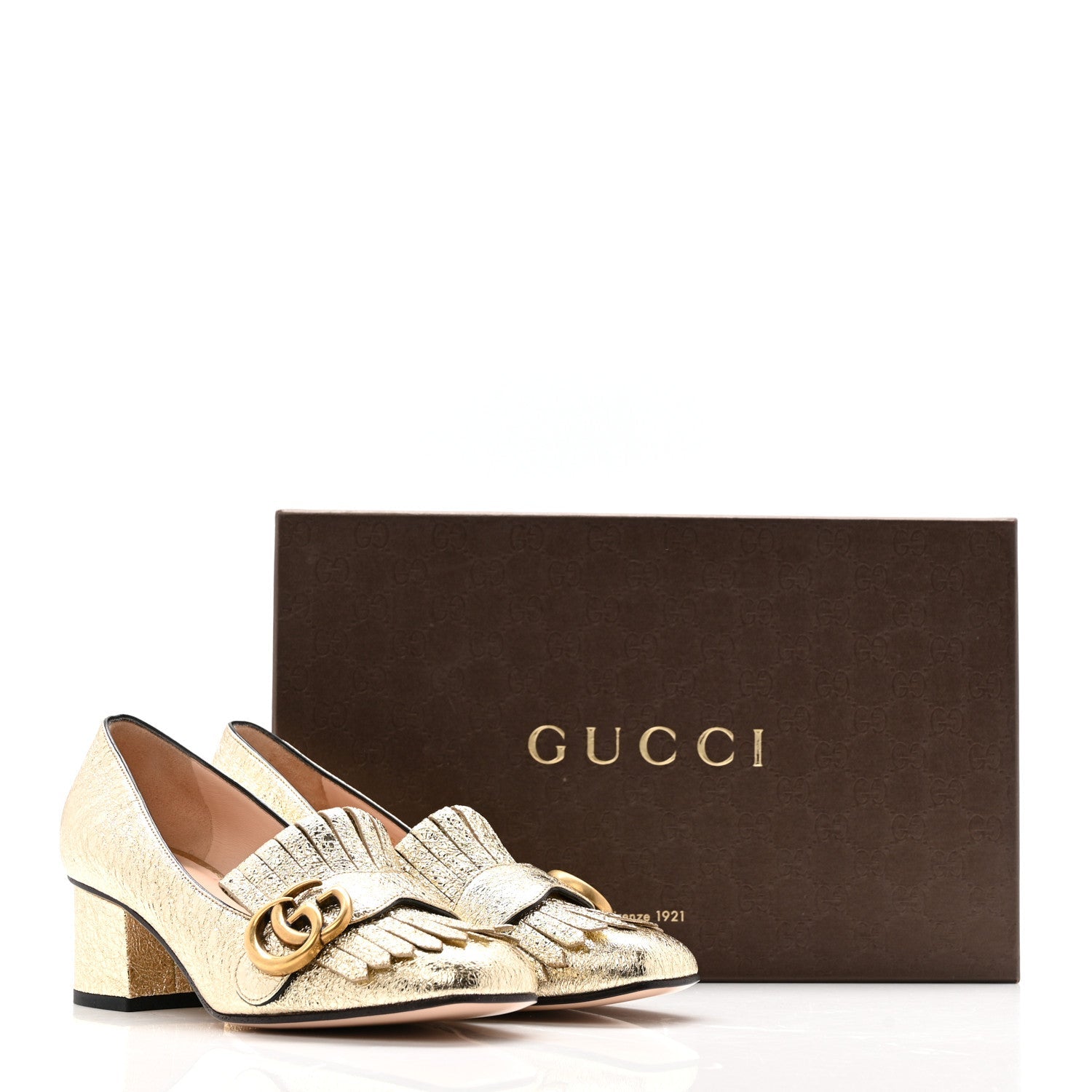 Galassia GG Marmont Fringe 50mm Loafer Pumps 35 Platino