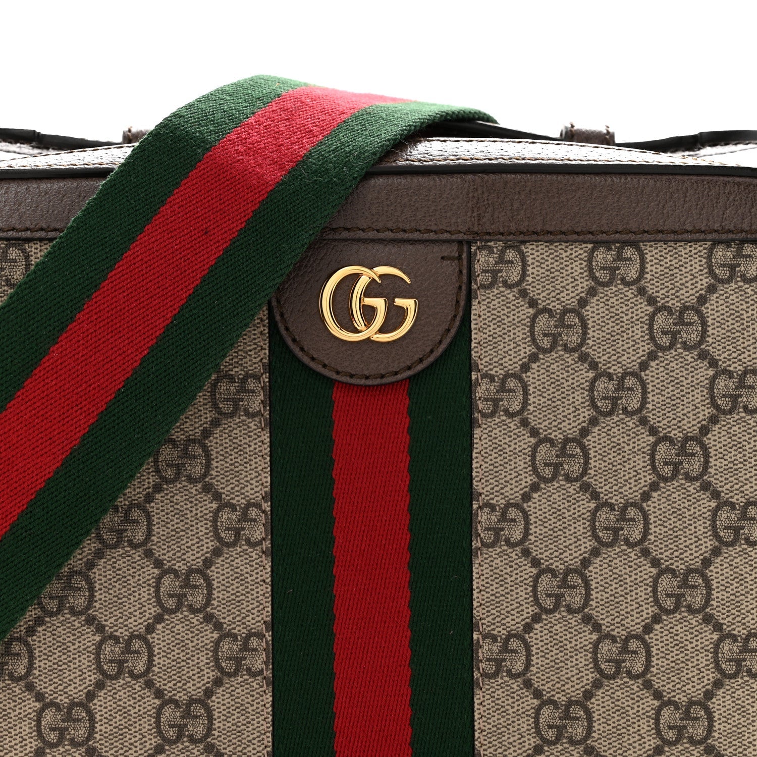 GG Supreme Monogram Web Small Ophidia Top Handle Shoulder Bag Brown