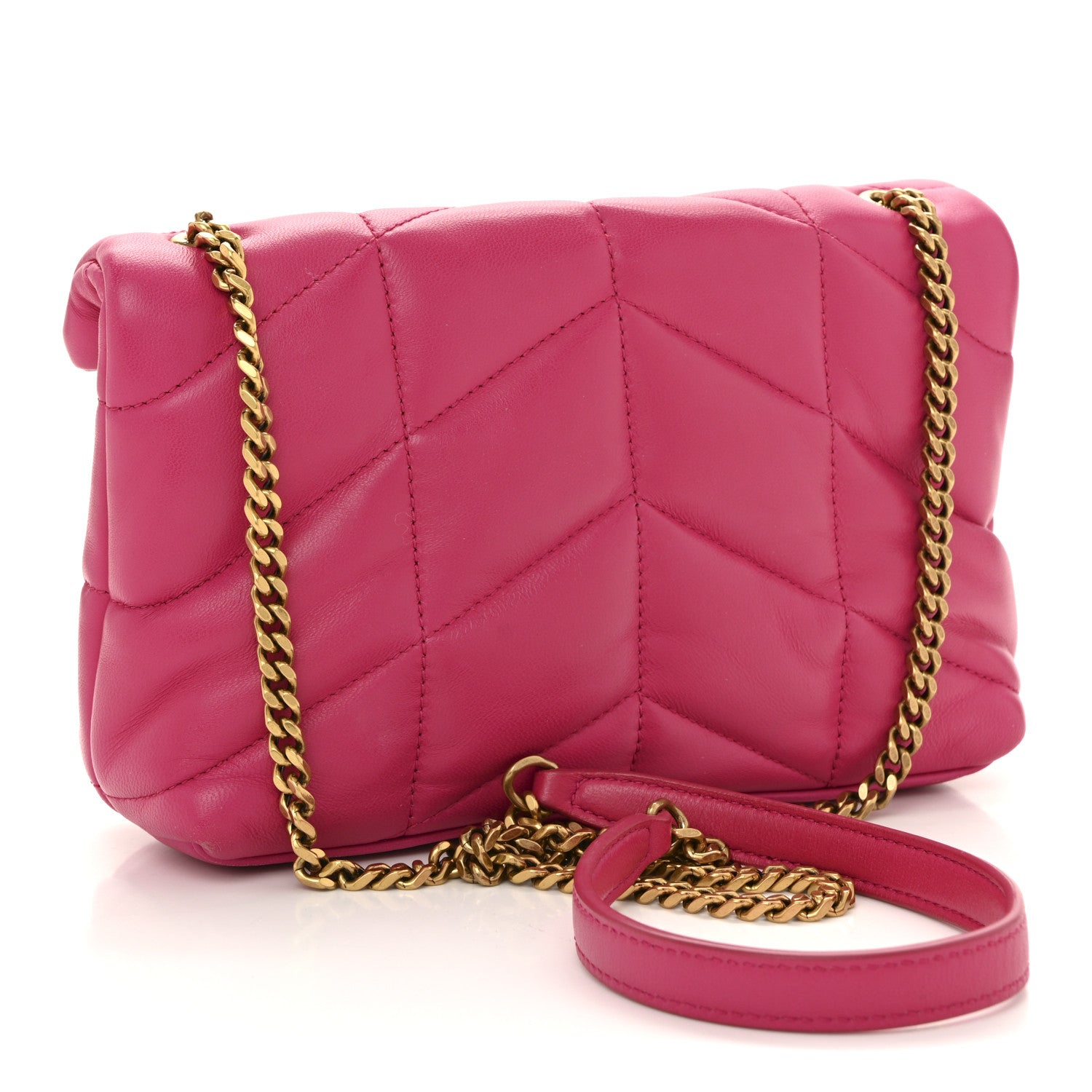 Lambskin Quilted Toy Loulou Puffer Monogram Chain Satchel Bubblegum
