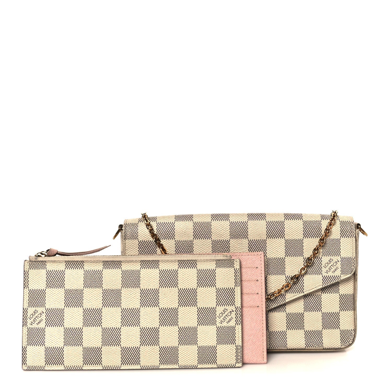 Damier Azur Pochette Felicie Chain Wallet Rose Ballerine