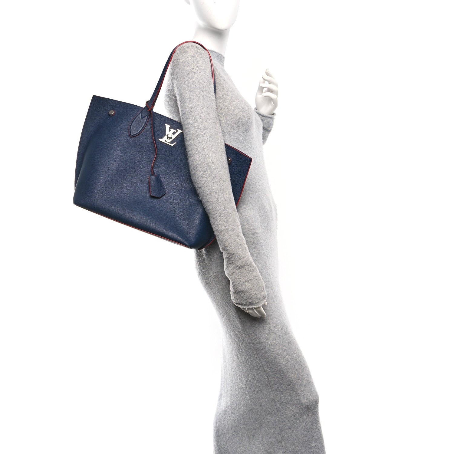 Calfskin Lockme Go Tote Marine Rouge