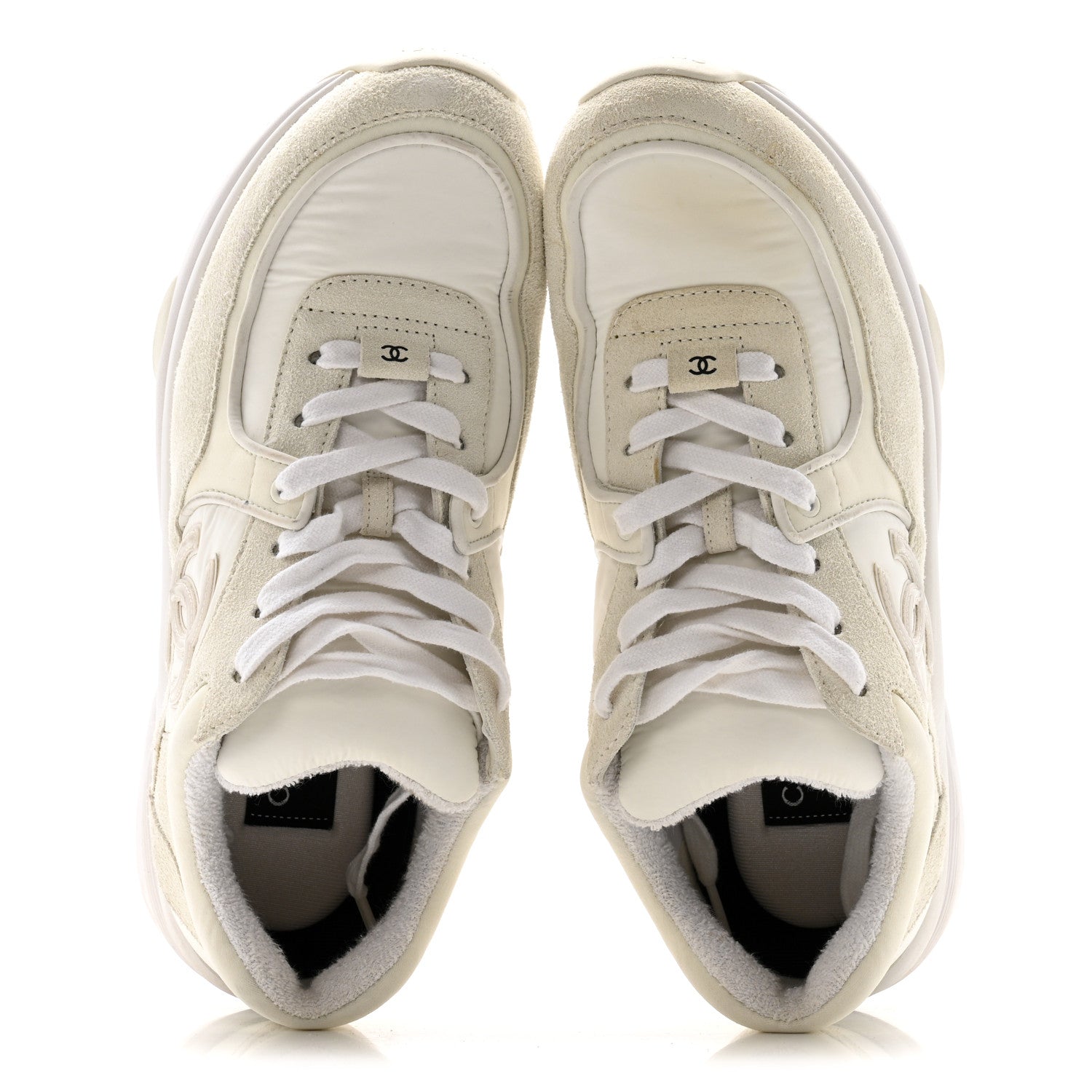 Suede Calfskin Fabric CC Sneakers 39.5 White