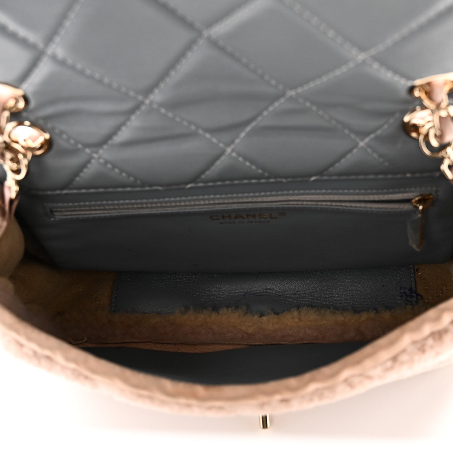 Shearling Sheepskin Single Flap Gray Pink Beige