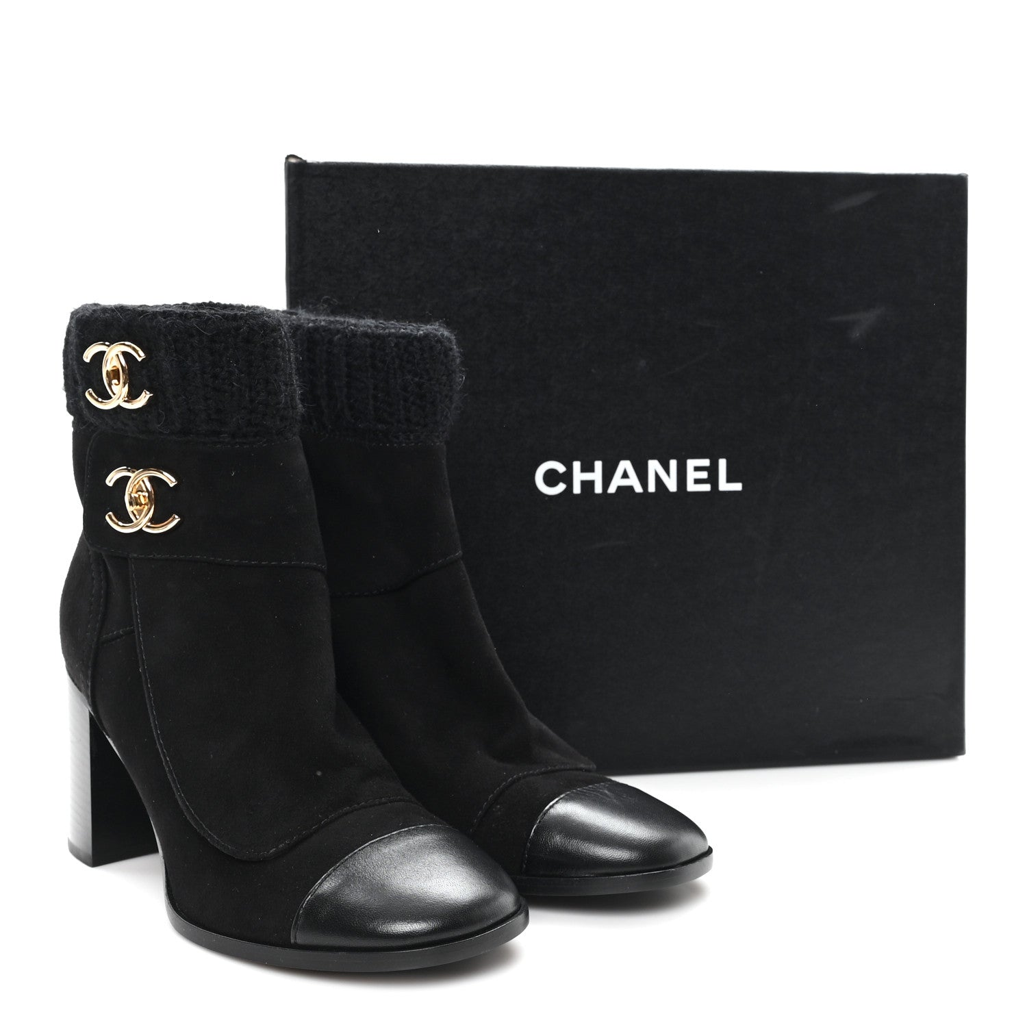 Suede Lambskin Knit CC Short Boots 39 Black