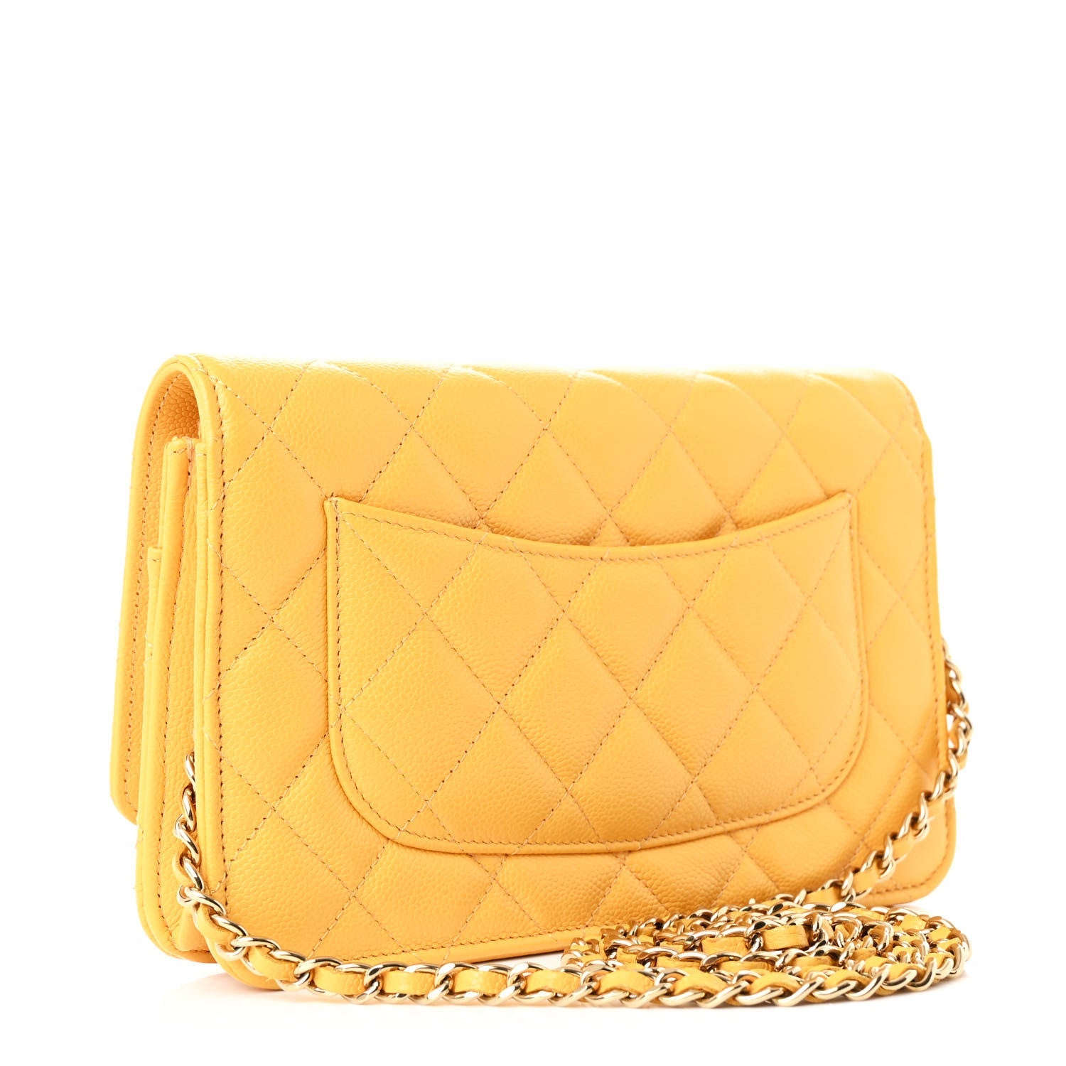Caviar Quilted Wallet on Chain WOC Yellow