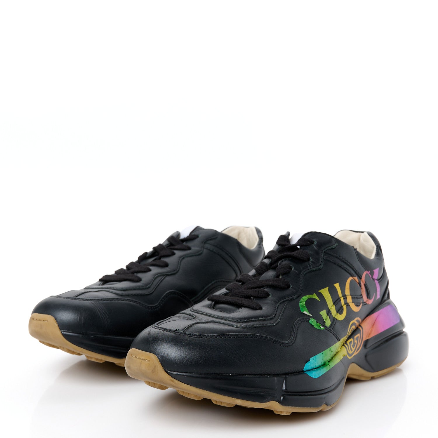 Calfskin Iridescent Logo Womens Rhyton Sneakers 39 Black