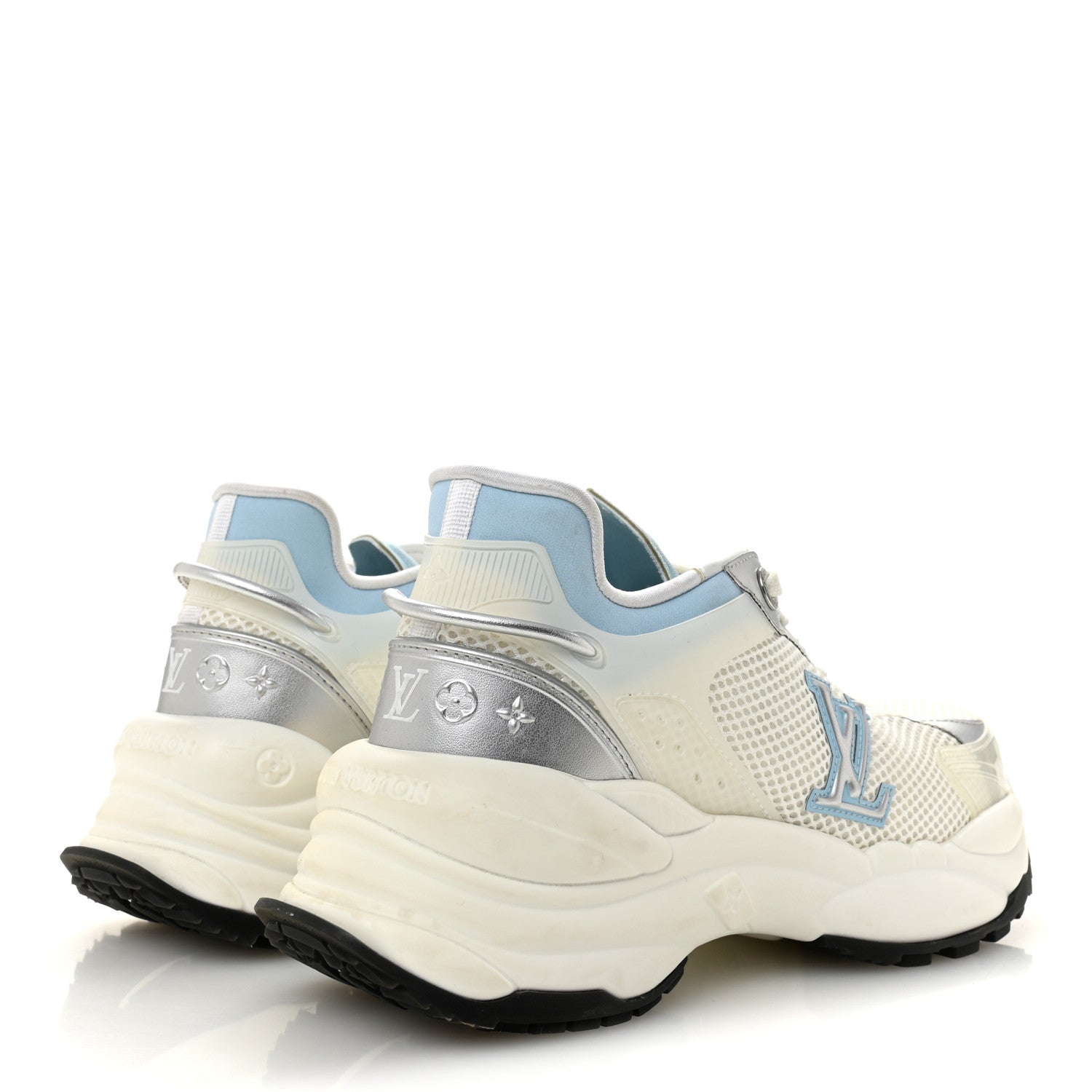 Patent Calfskin Technical Mesh Monogram Run 55 Sneakers 37 Bleu Clair