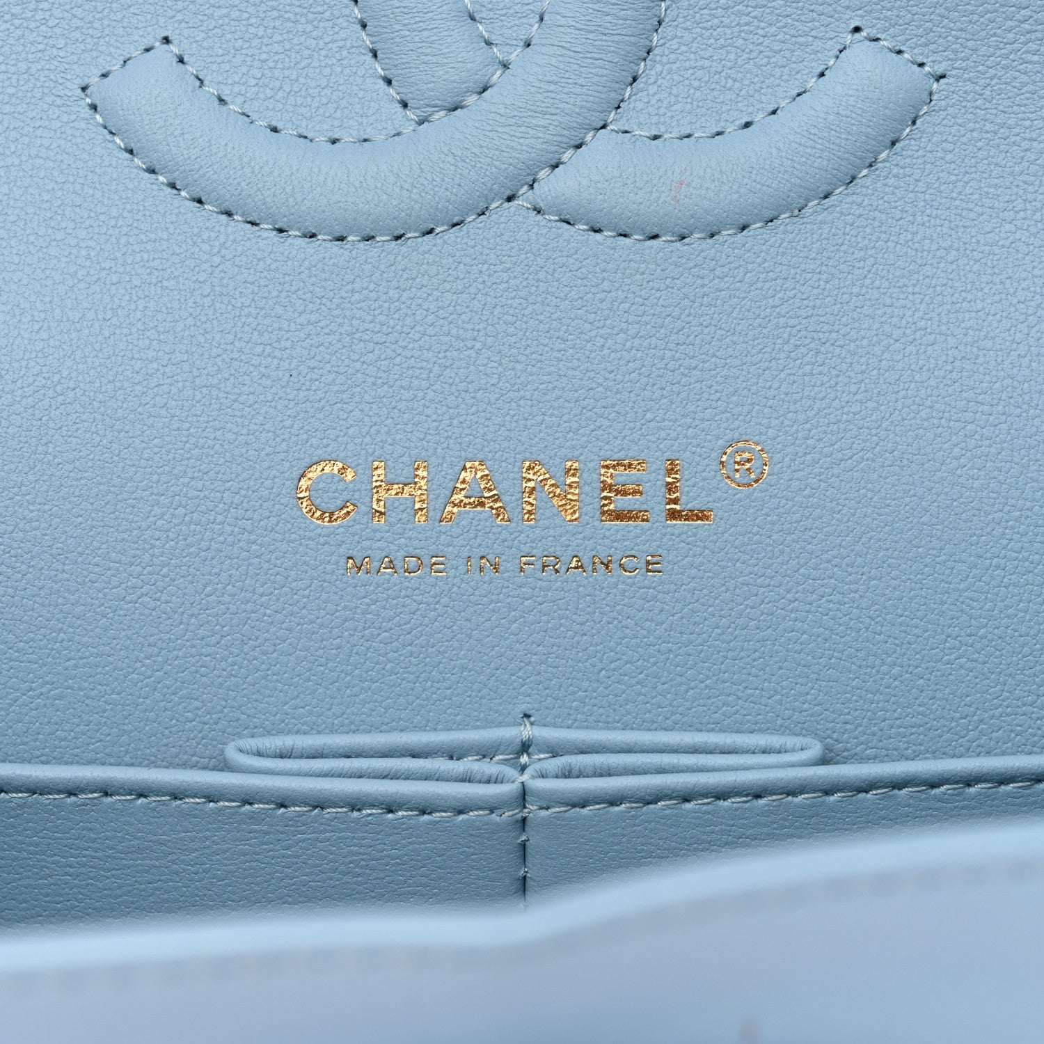 Iridescent Lambskin Quilted Medium Double Flap Light Blue