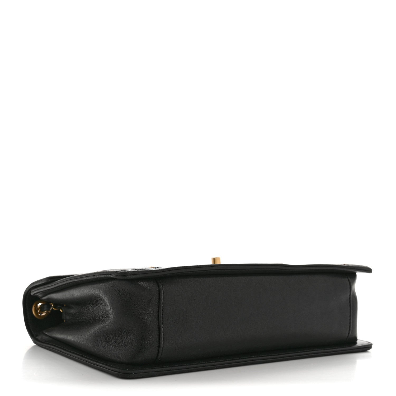 Lambskin Reversed Chevron Quilted Flap Black