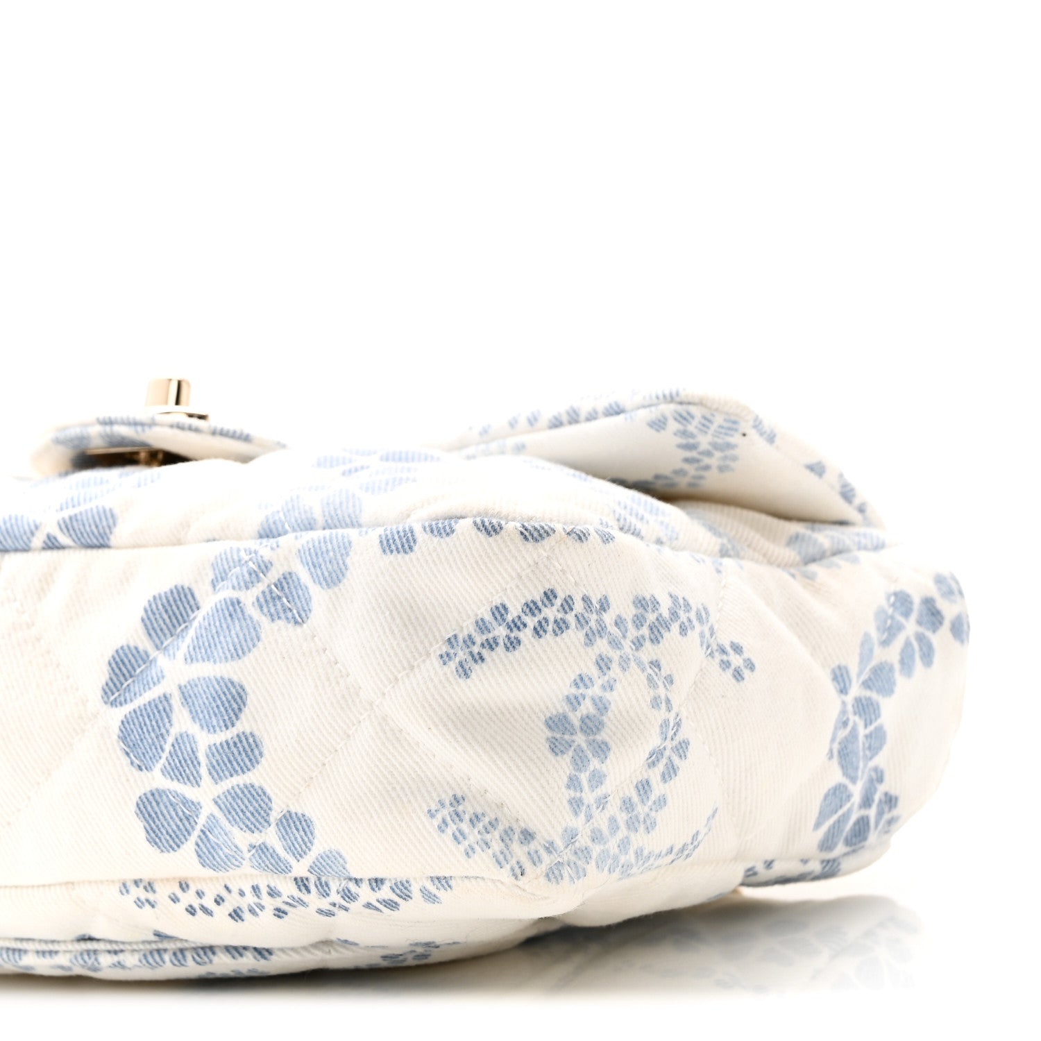 Printed Denim Coco Beach Quilted Small Single Flap Light Blue White