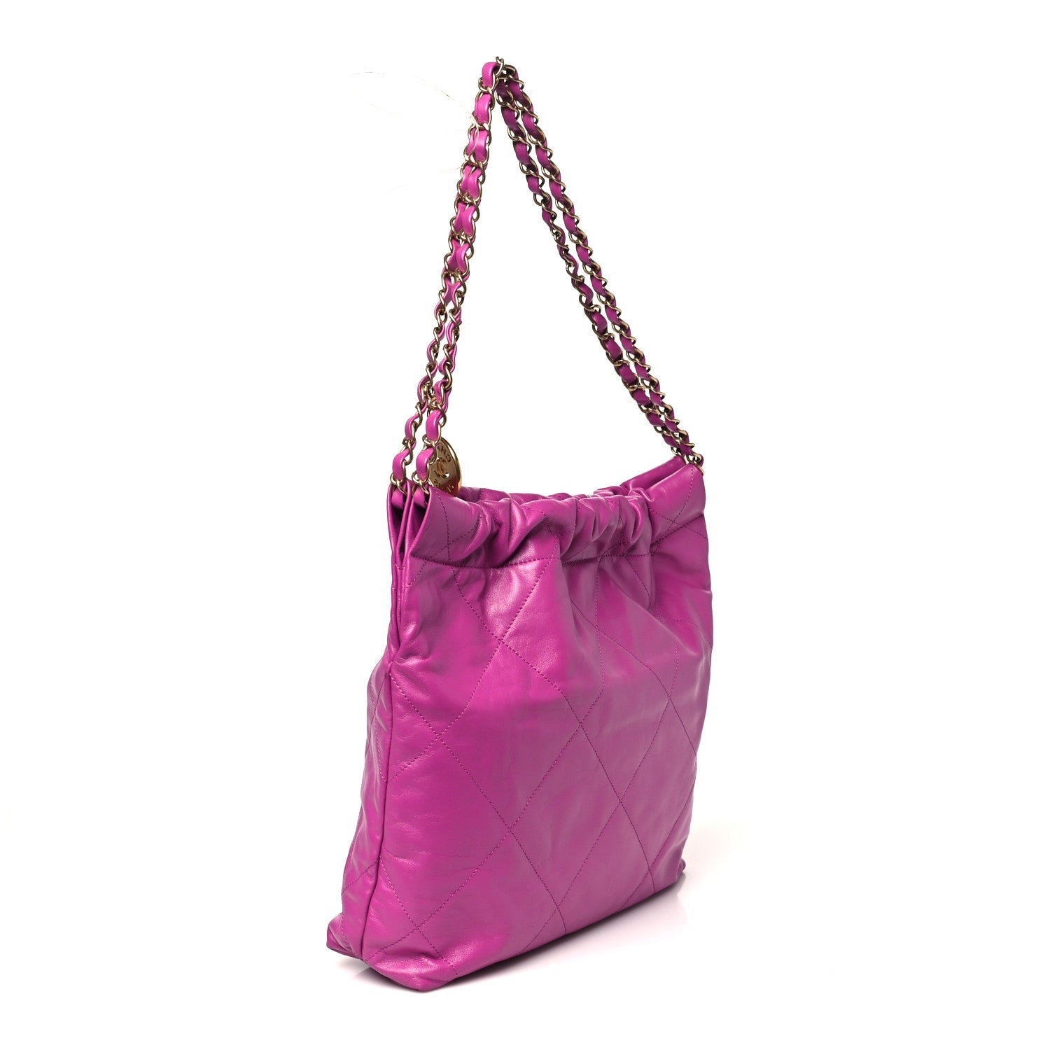 Shiny Calfskin Quilted Small Chanel 22 Fuchsia
