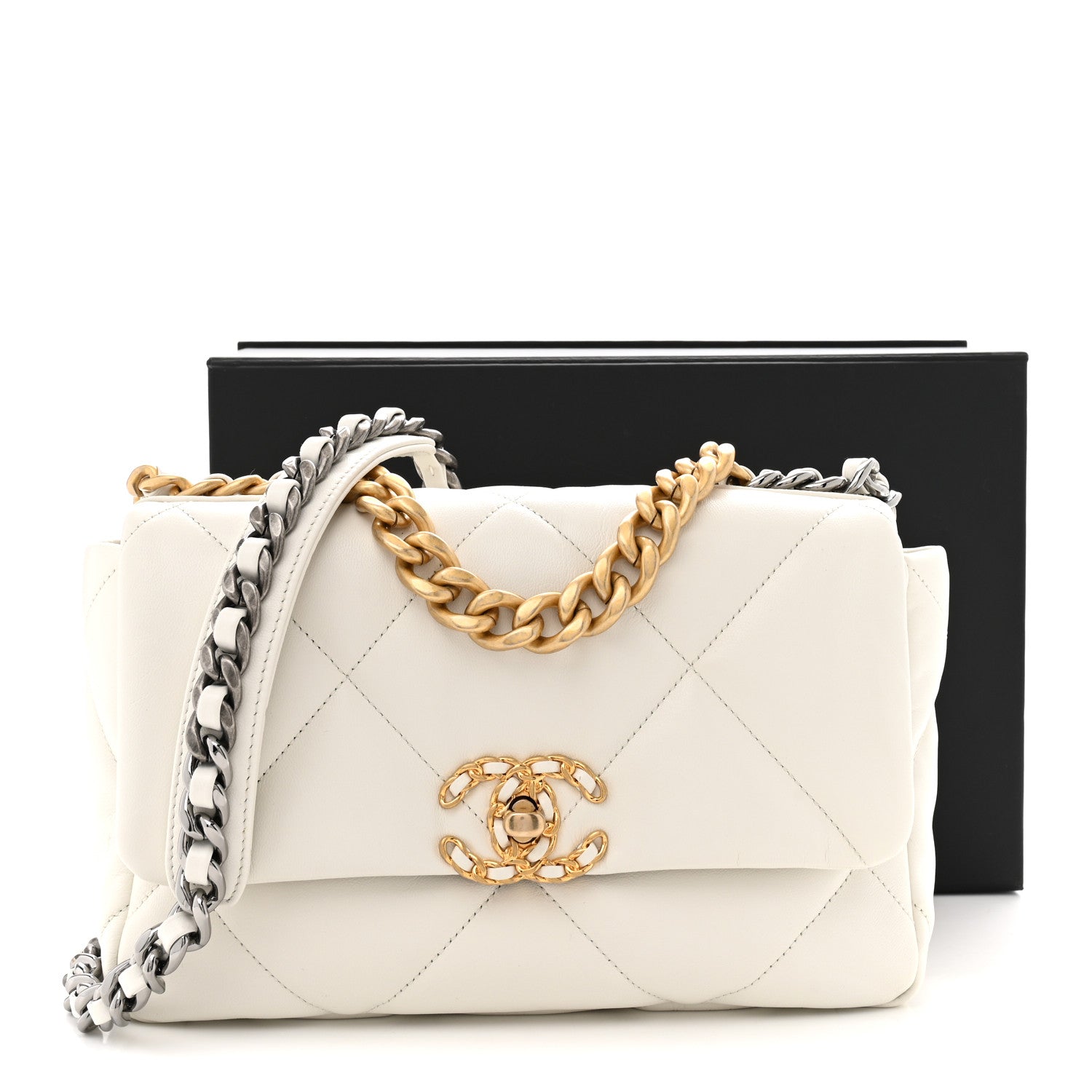 Goatskin Quilted Medium Chanel 19 Flap White