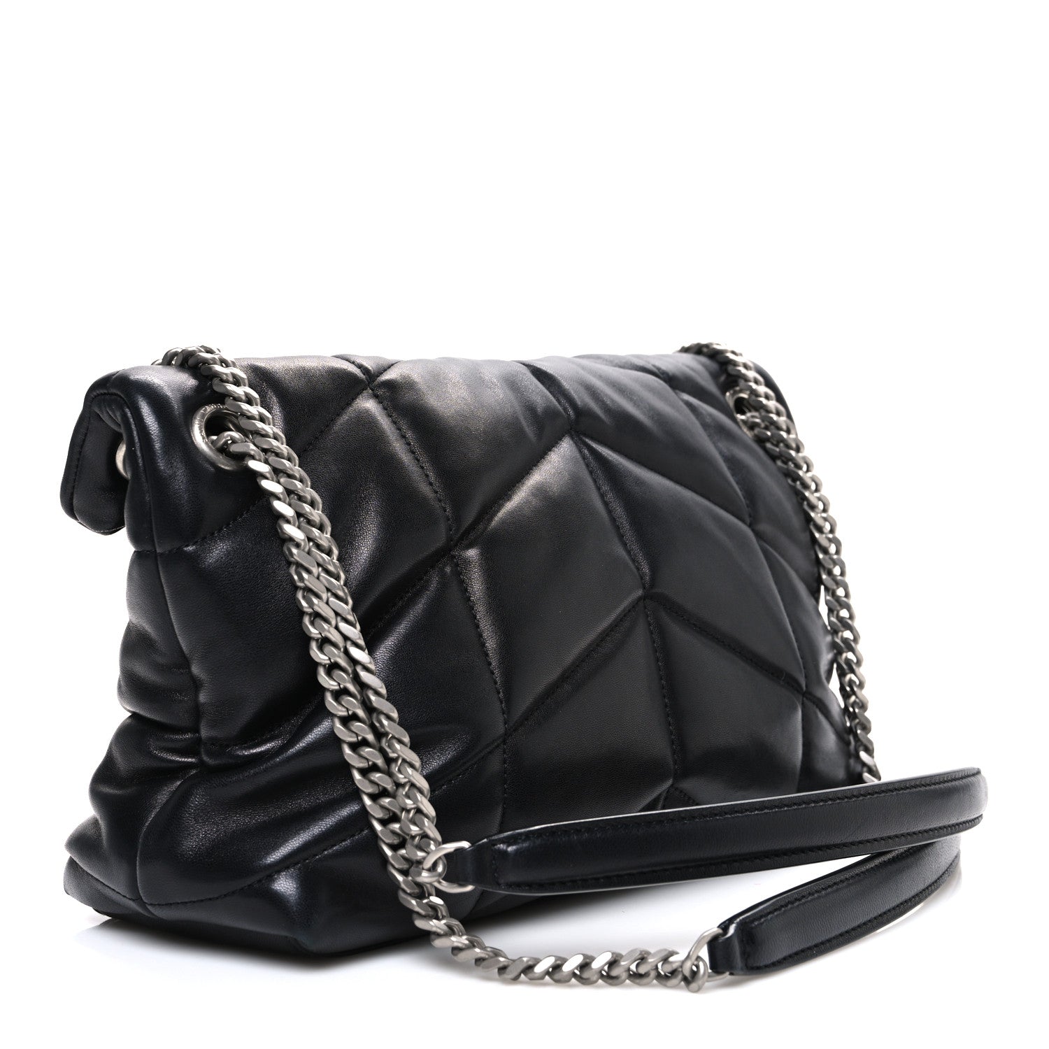 Lambskin Quilted Small Loulou Puffer Monogram Chain Satchel Black