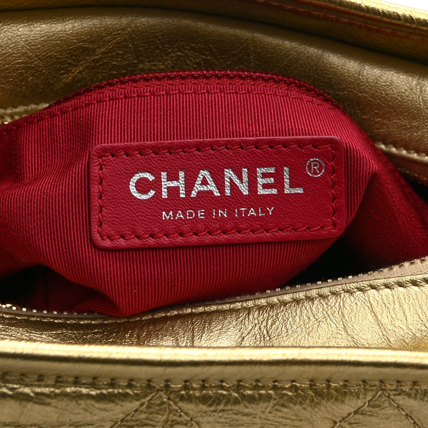 Metallic Aged Calfskin Quilted Small Gabrielle Hobo Gold