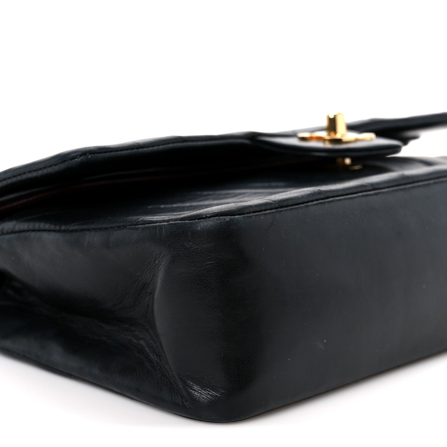 Lambskin Chevron Quilted Medium Double Flap Black