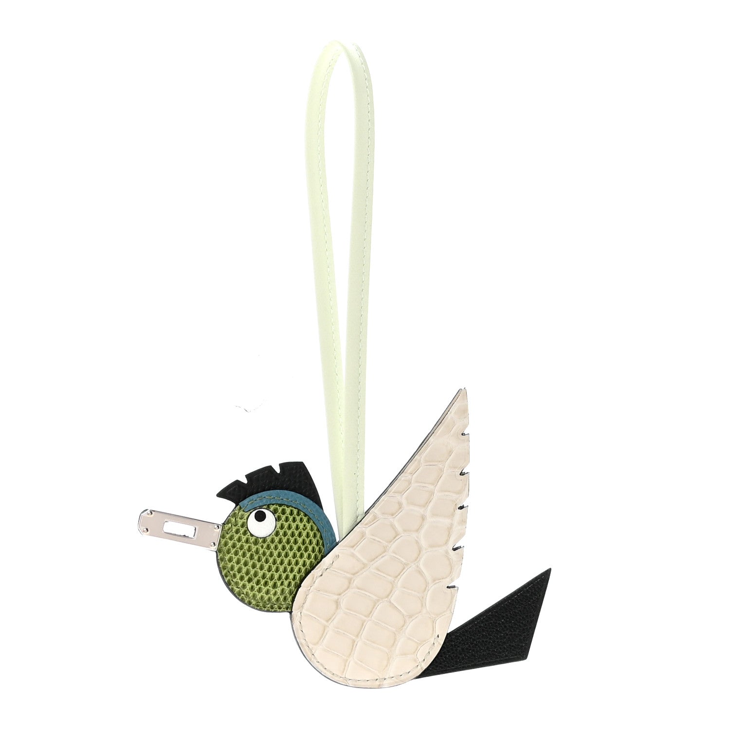 Epsom Swift Alligator Lizard Birdy Bag Charm Vanille Vert Criquet Vert Fizz Bleu Jean Black